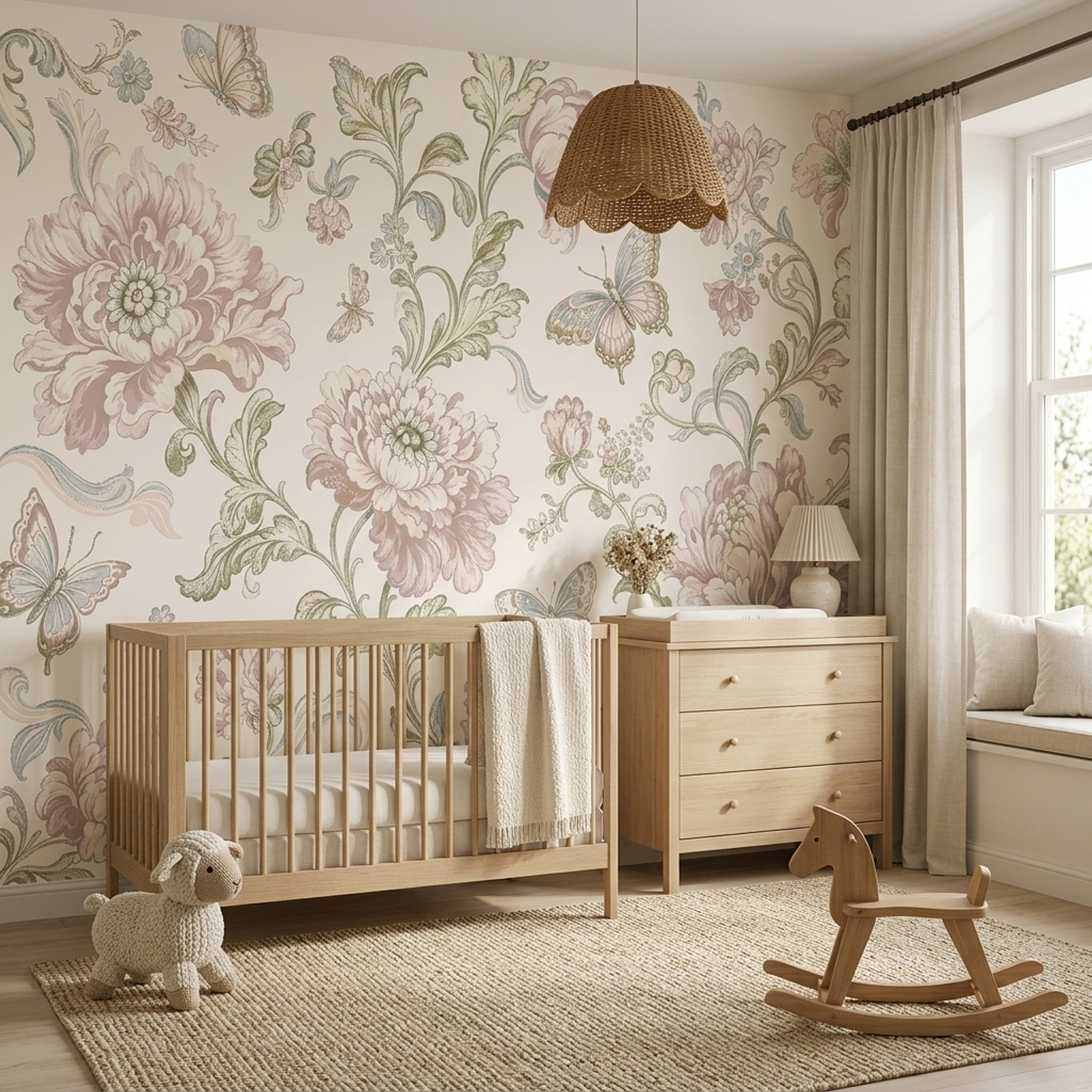 Vintage Wallpaper Floral Butterflies Wall Mural