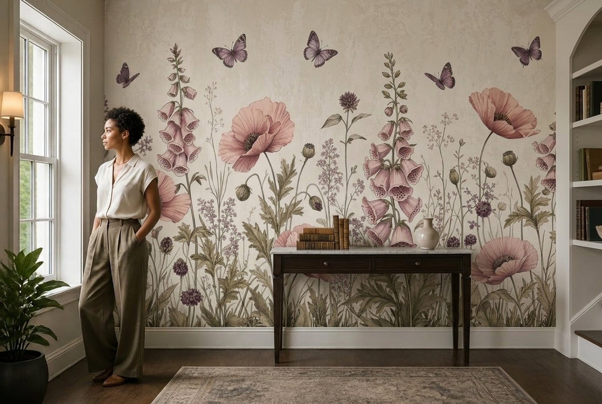 Botanical Wallpaper Wildflowers Removable Butterflies Wall Decor