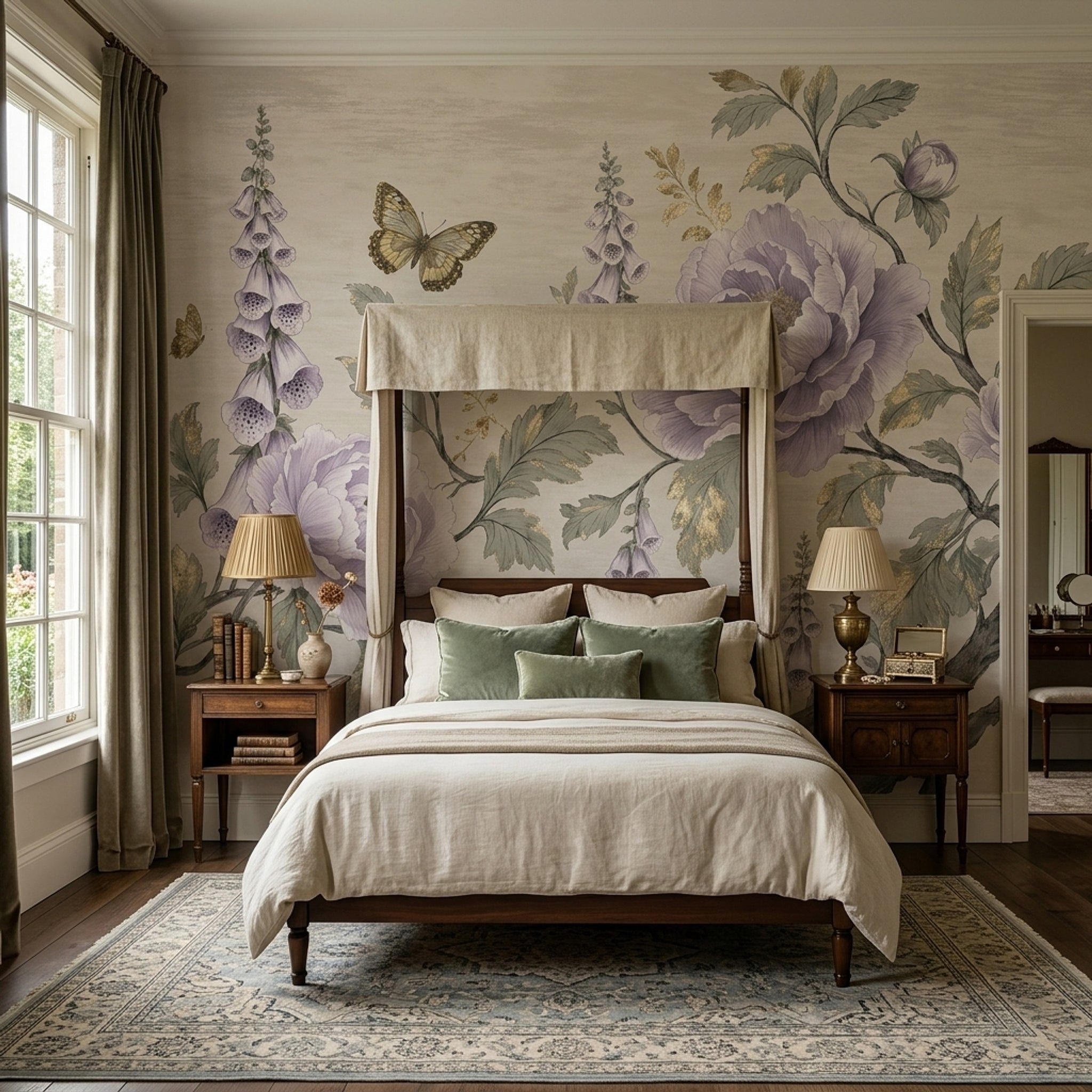 Floral Wallpaper Botanical Removable Butterfly Wall Decor