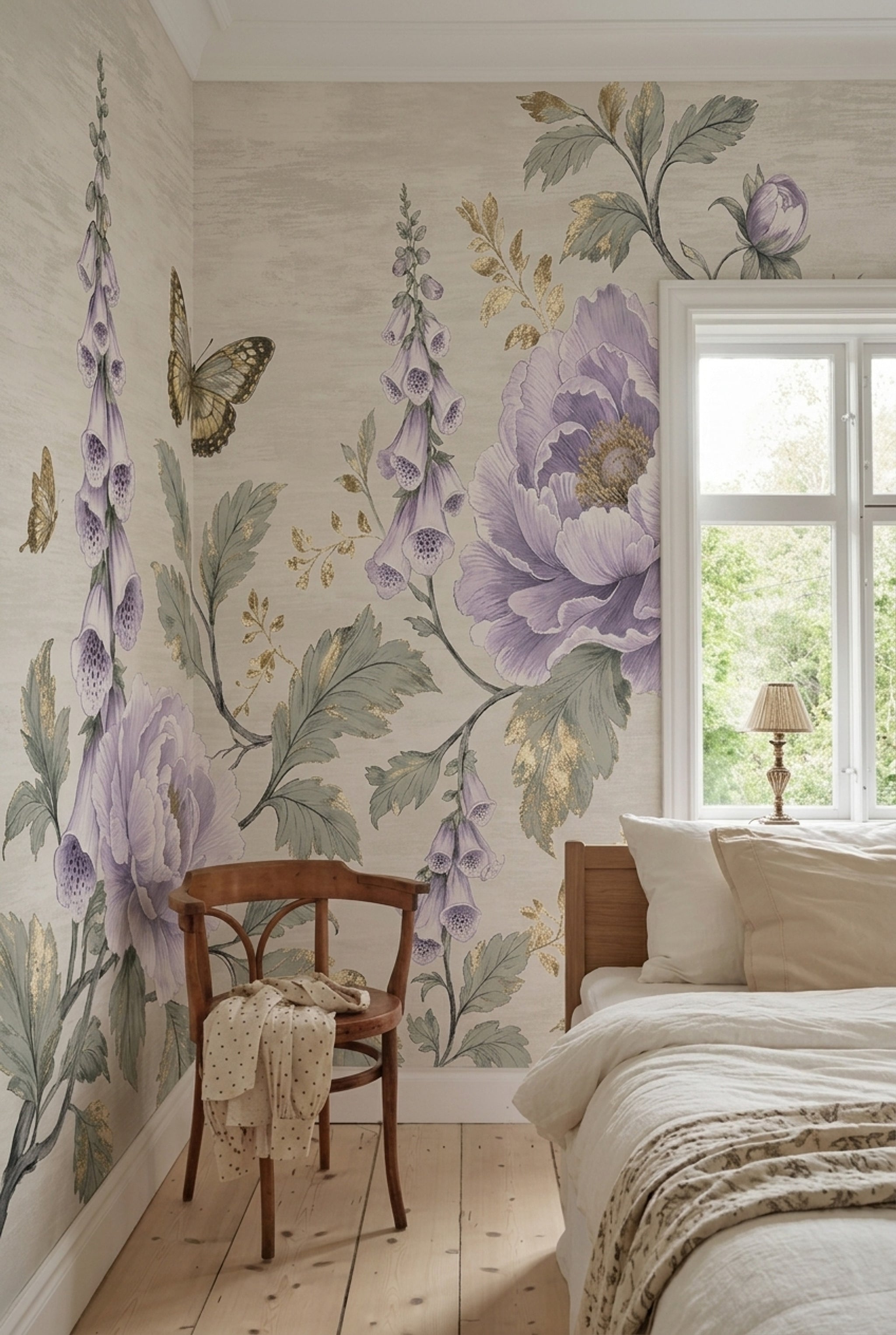Floral Wallpaper Botanical Removable Butterfly Wall Decor