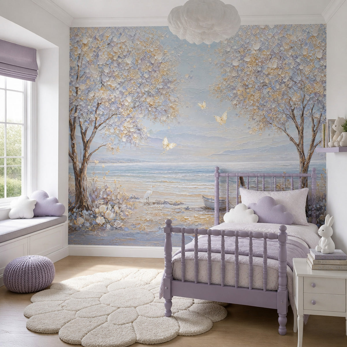 Coastal Landscape Wallpaper Flowering Trees Ocean View Wall Mural