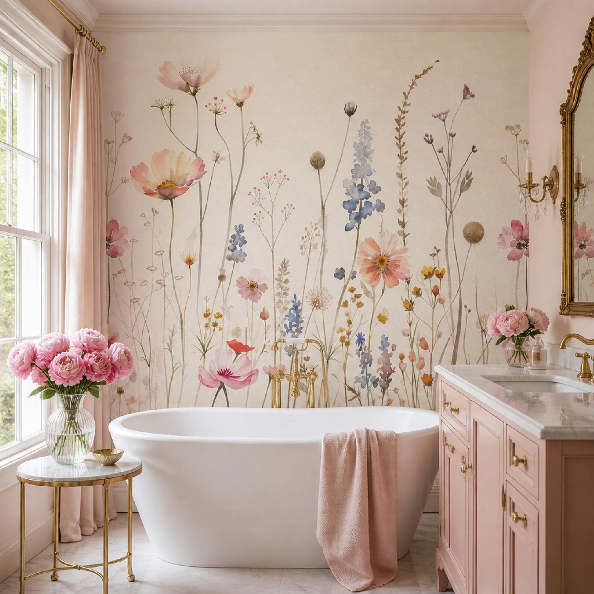 Watercolor Floral Wallpaper Wildflowers Garden Meadow Wall Mural
