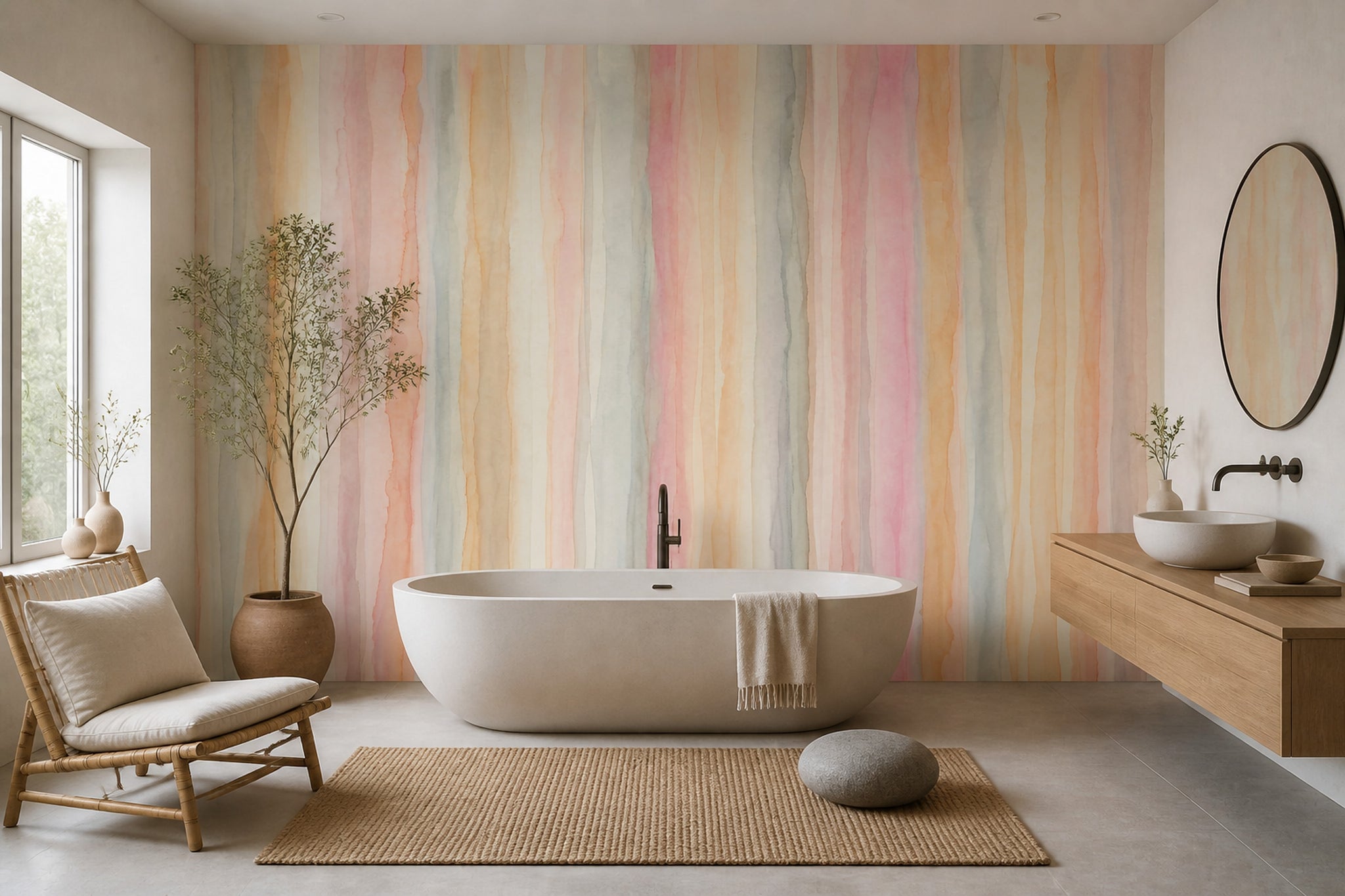 Watercolor Stripes Wallpaper Pastel Abstract Wall Mural