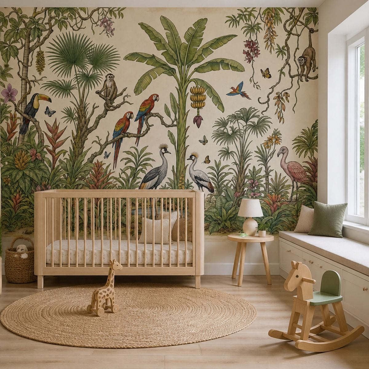 Tropical Jungle Wallpaper Botanical Exotic Birds Removable Wall Decor