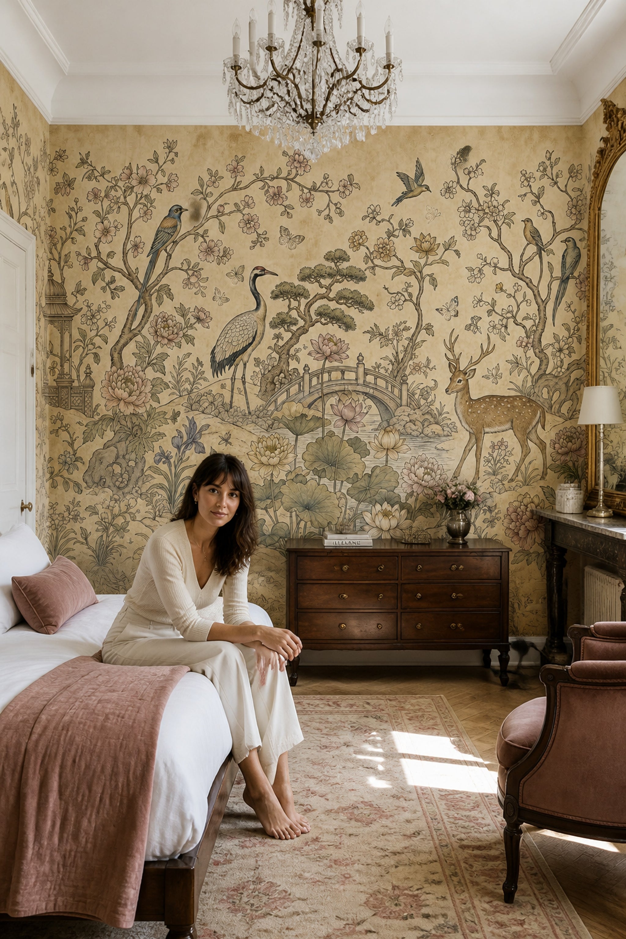 Chinoiserie Wallpaper Toile Floral Wall Mural