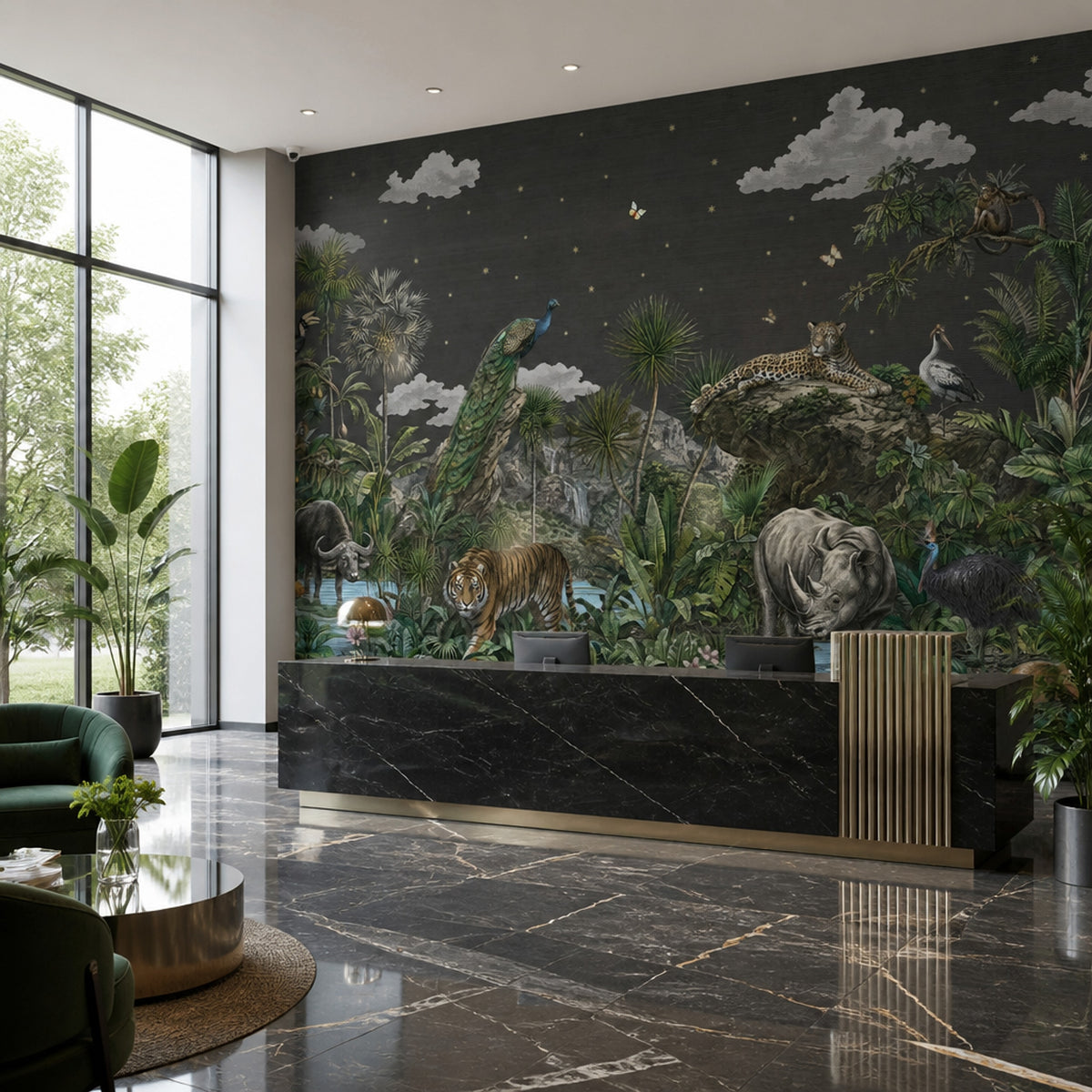 Dark Tropical Jungle Wallpaper Wild Animals Botanical Landscape Removable Wall Decor