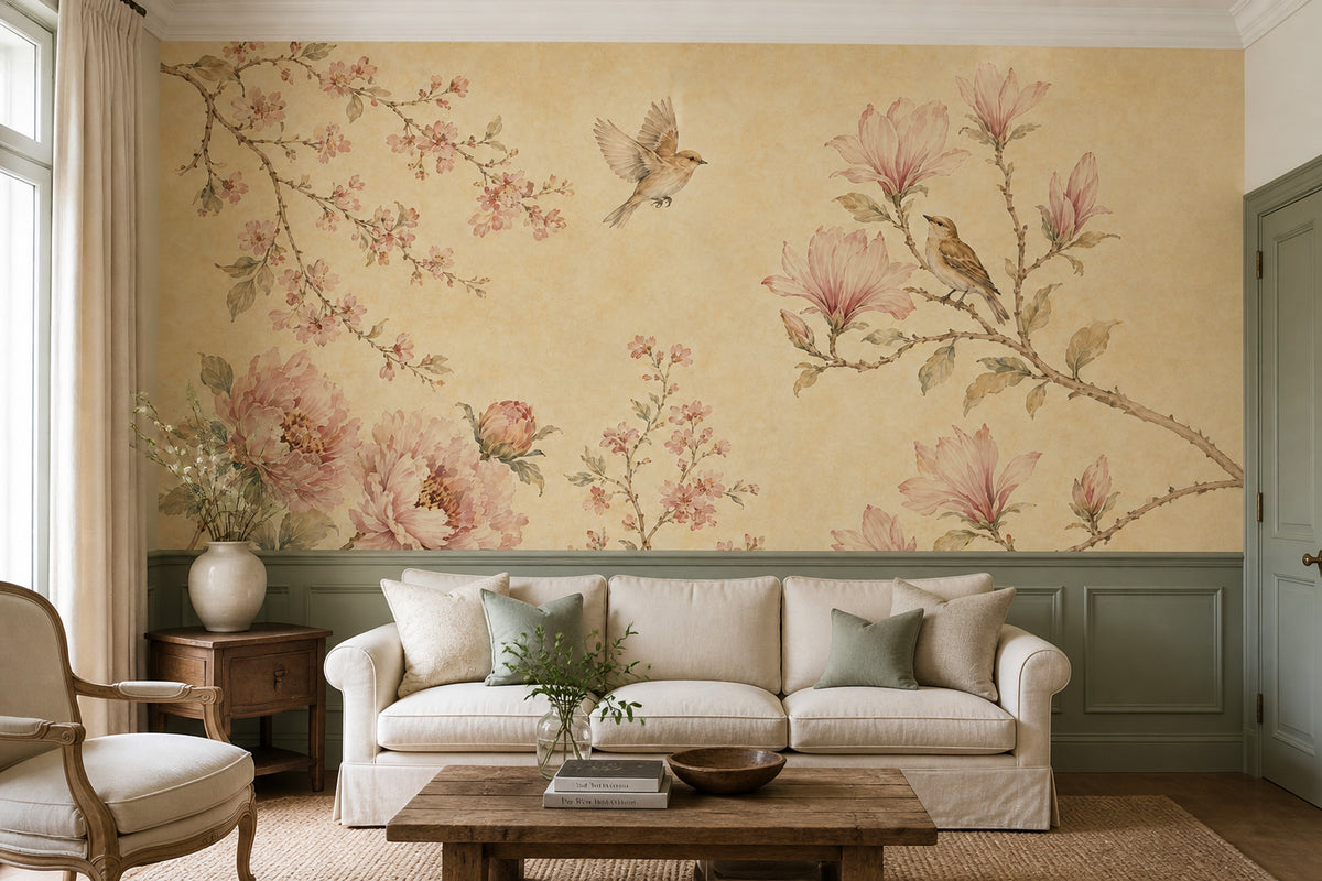 Chinoiserie Wallpaper Floral Birds Removable Wall Decor