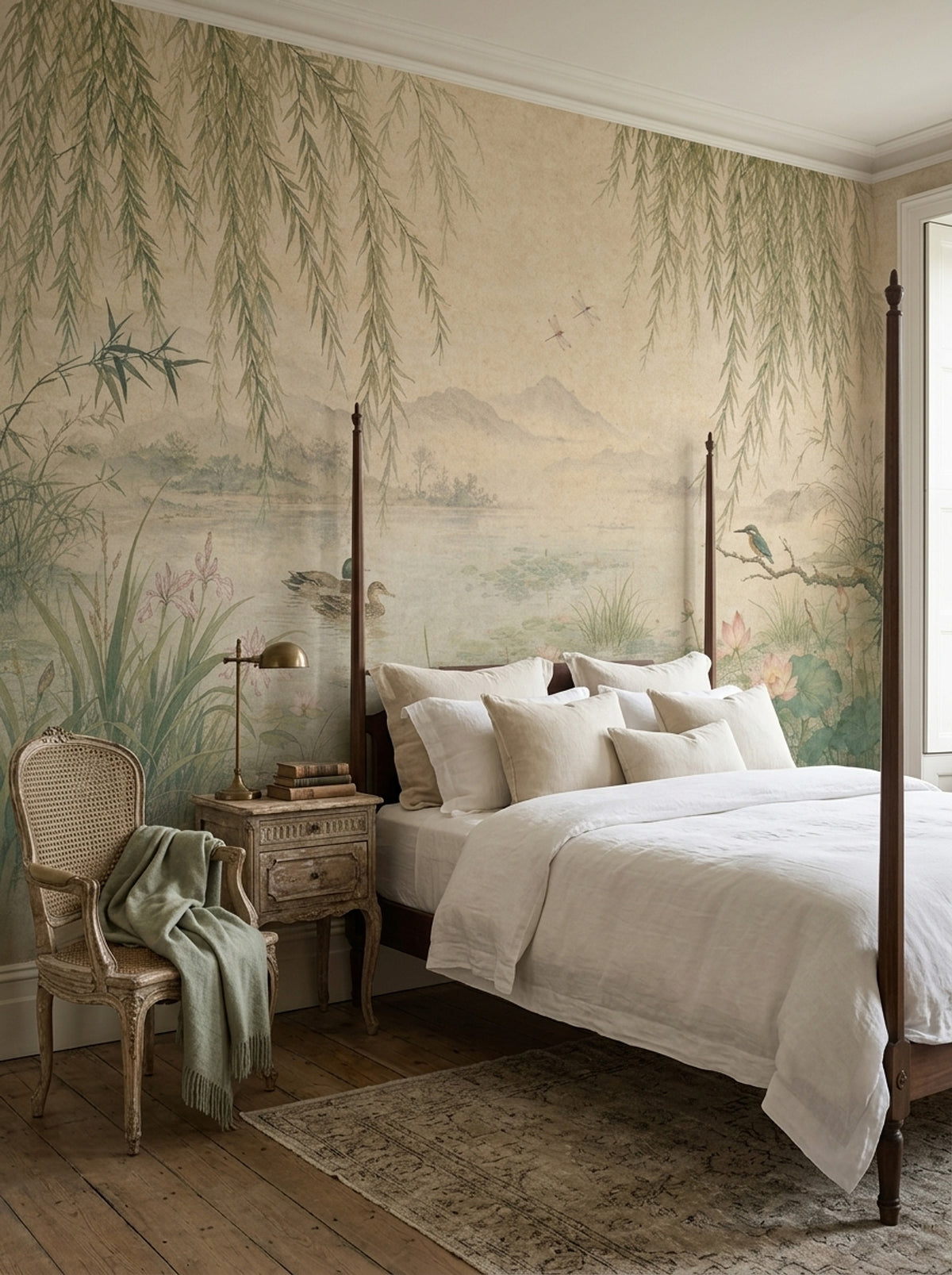 Willow Wallpaper Pond Lotus Wall Mural