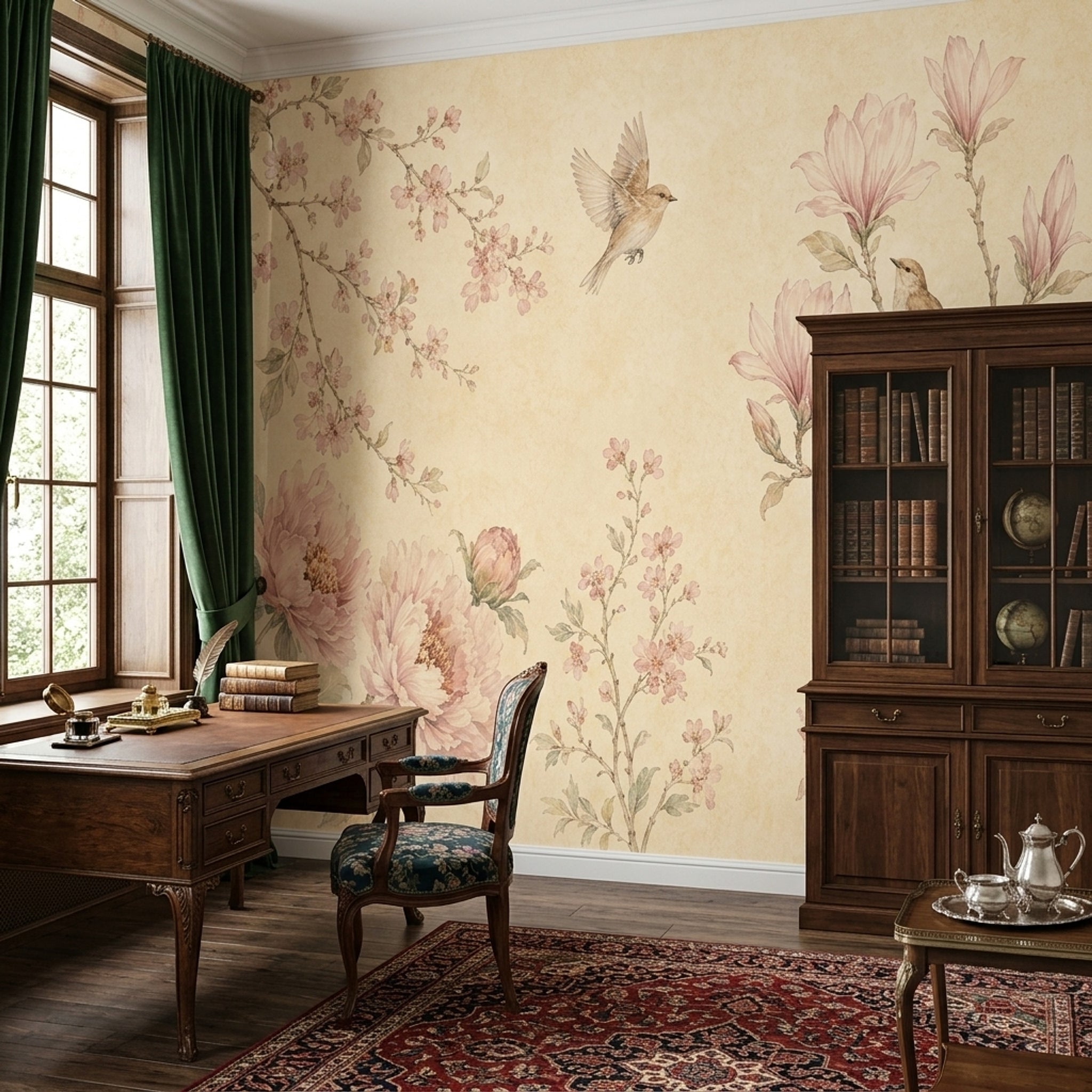 Chinoiserie Wallpaper Floral Birds Removable Wall Decor