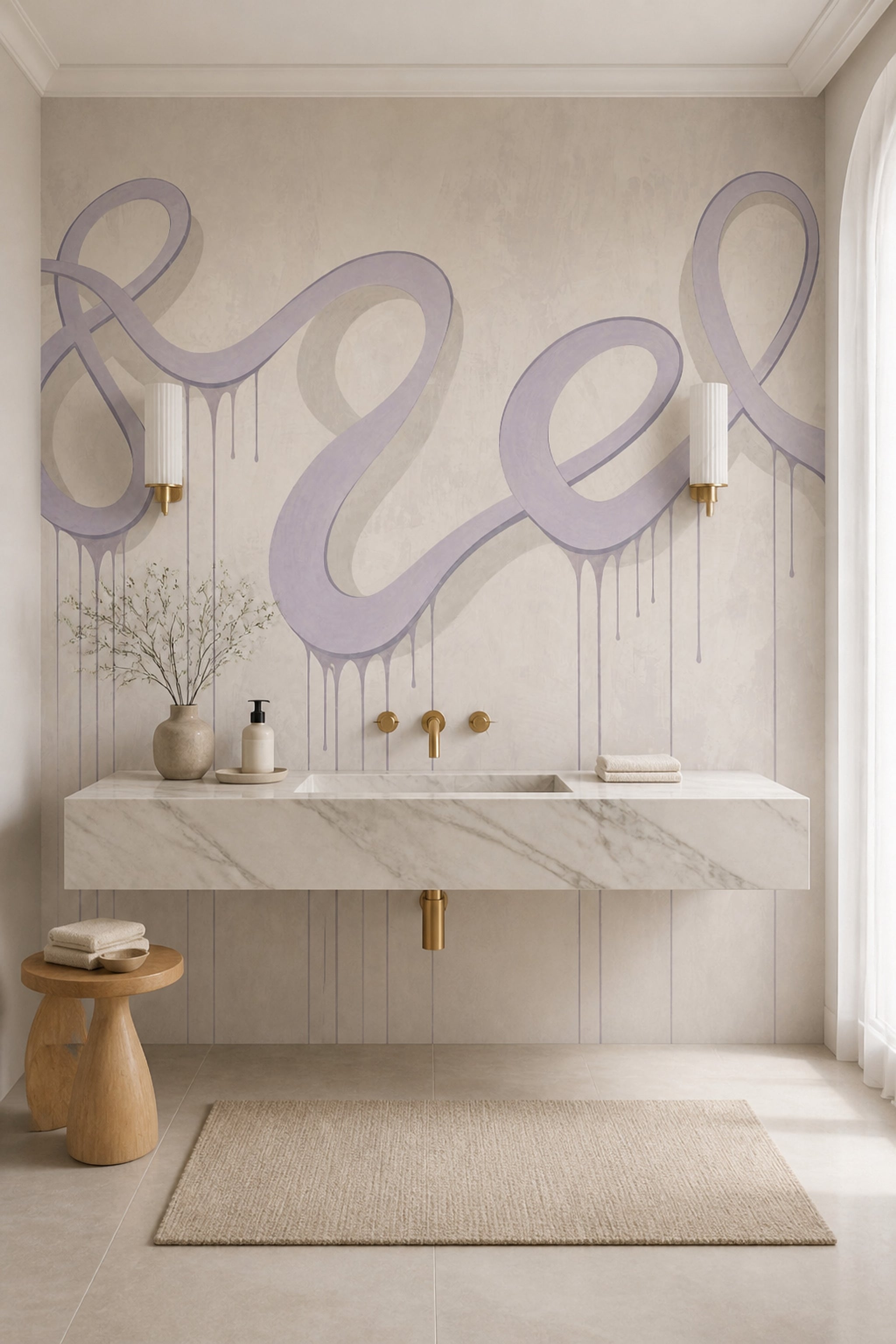 Abstract Wallpaper Lavender Ribbon Removable Paint Drips Wall Decor