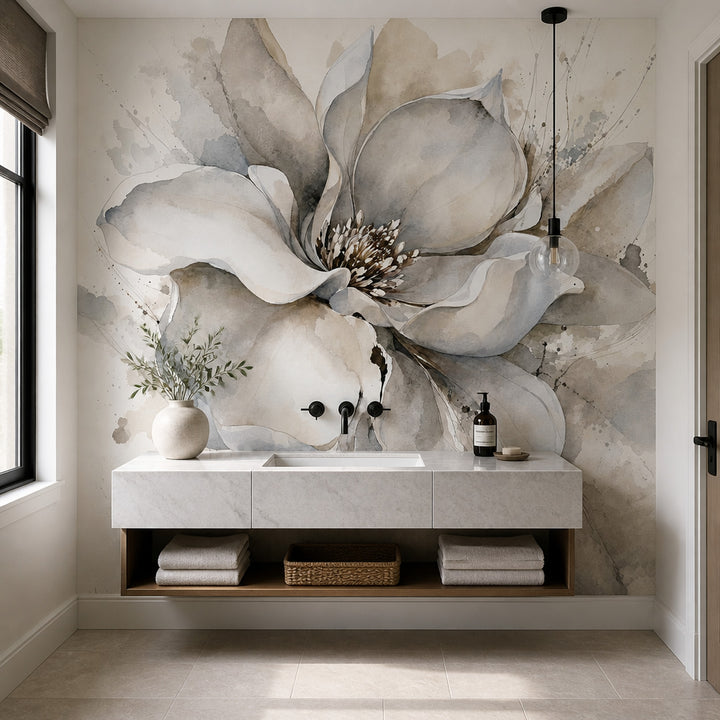 Watercolor Floral Wallpaper Magnolia Large Scale Flower Removable Wall Decor