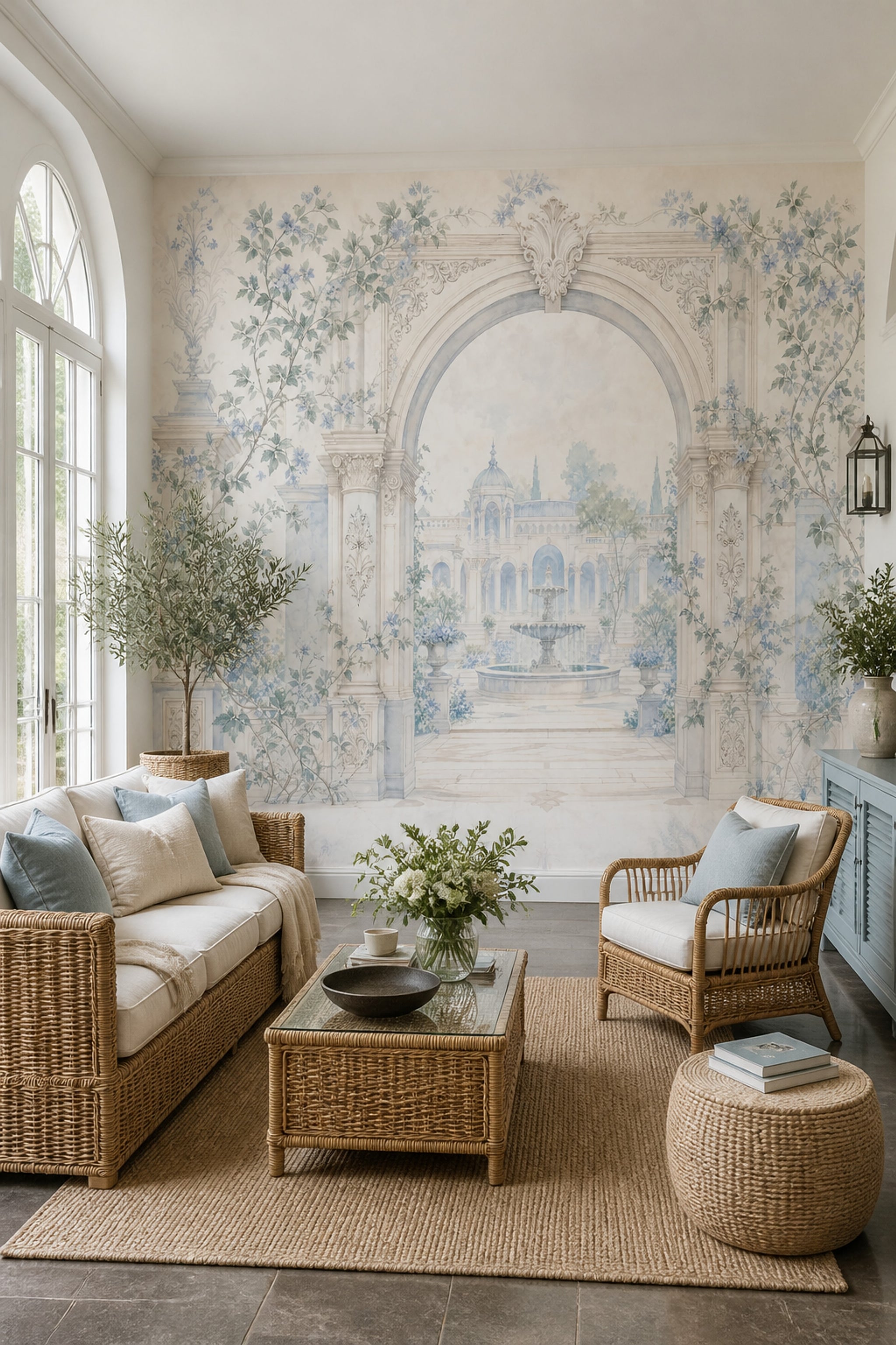 Classical Garden Wallpaper Arched Architecture Fountain Wall Mural