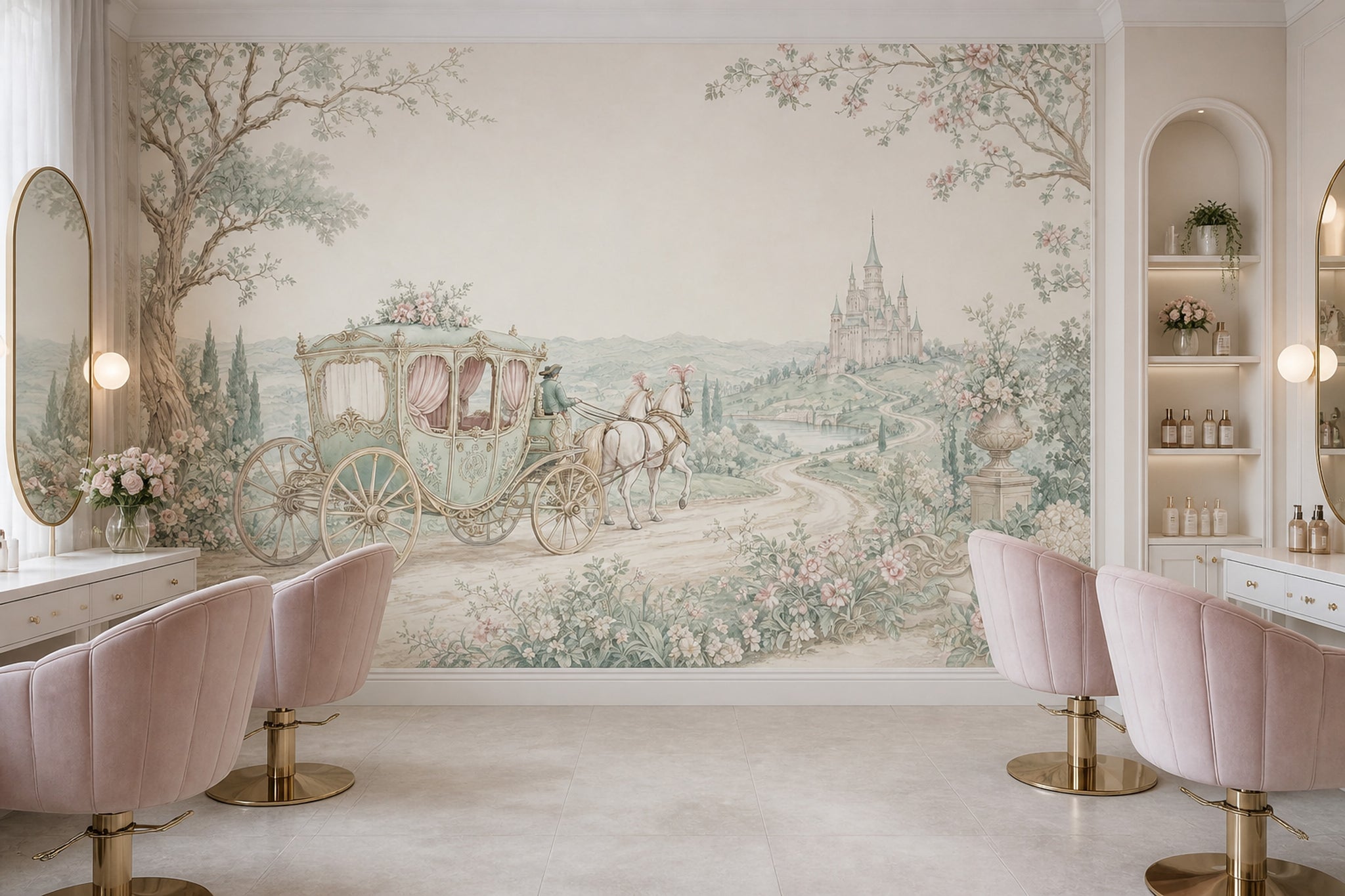 French Country Wallpaper Castle Removable Horse Carriage Wall Decor