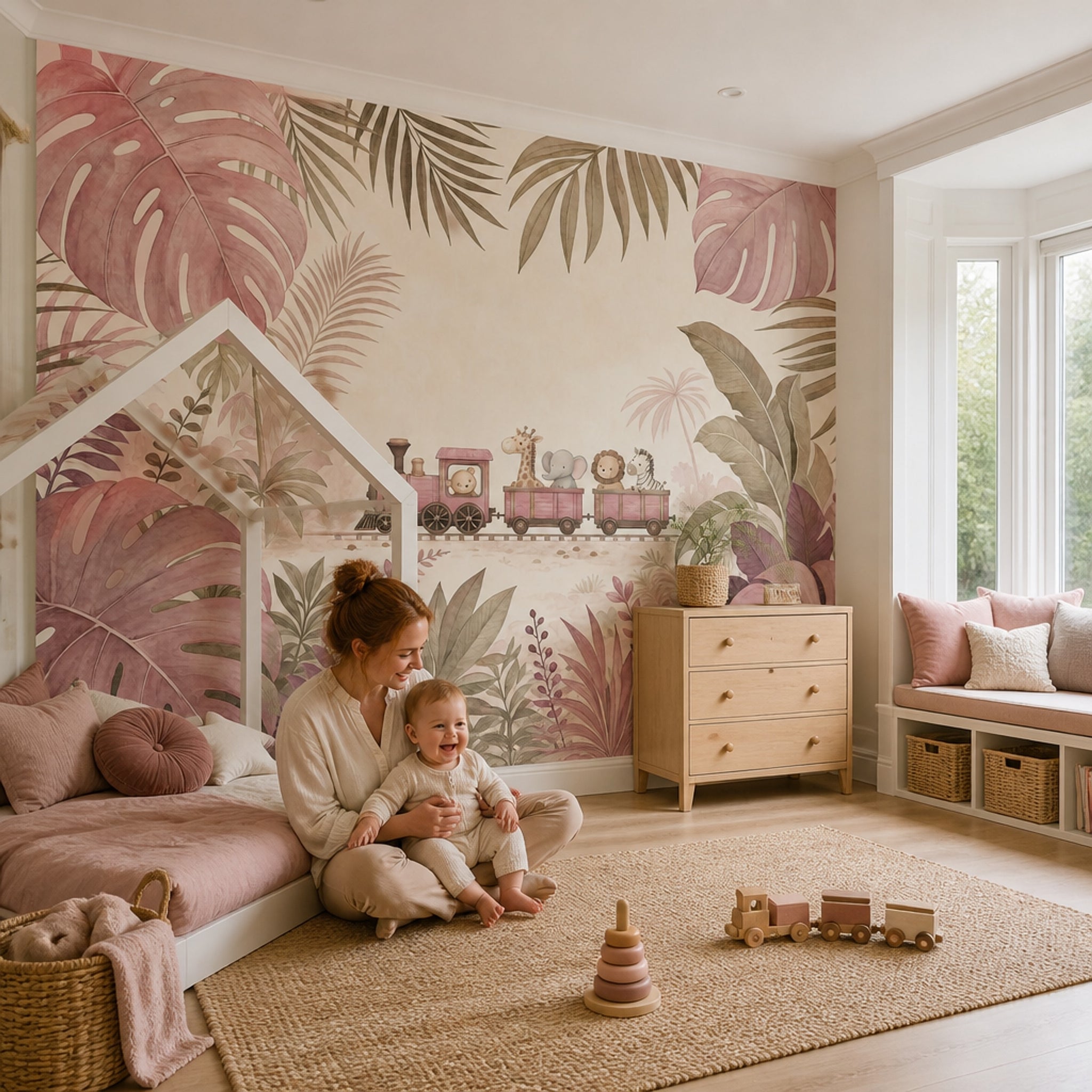 Jungle Train Wallpaper Safari Animals Removable Botanical Wall Decor