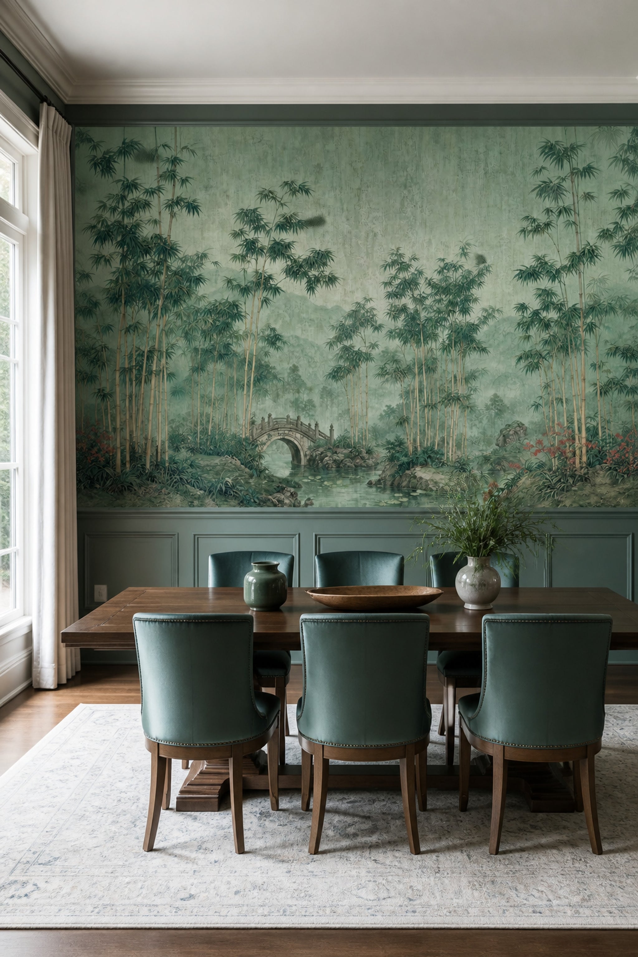 Muted Green Wallpaper Sage Green Removable Chinoiserie Wall Decor