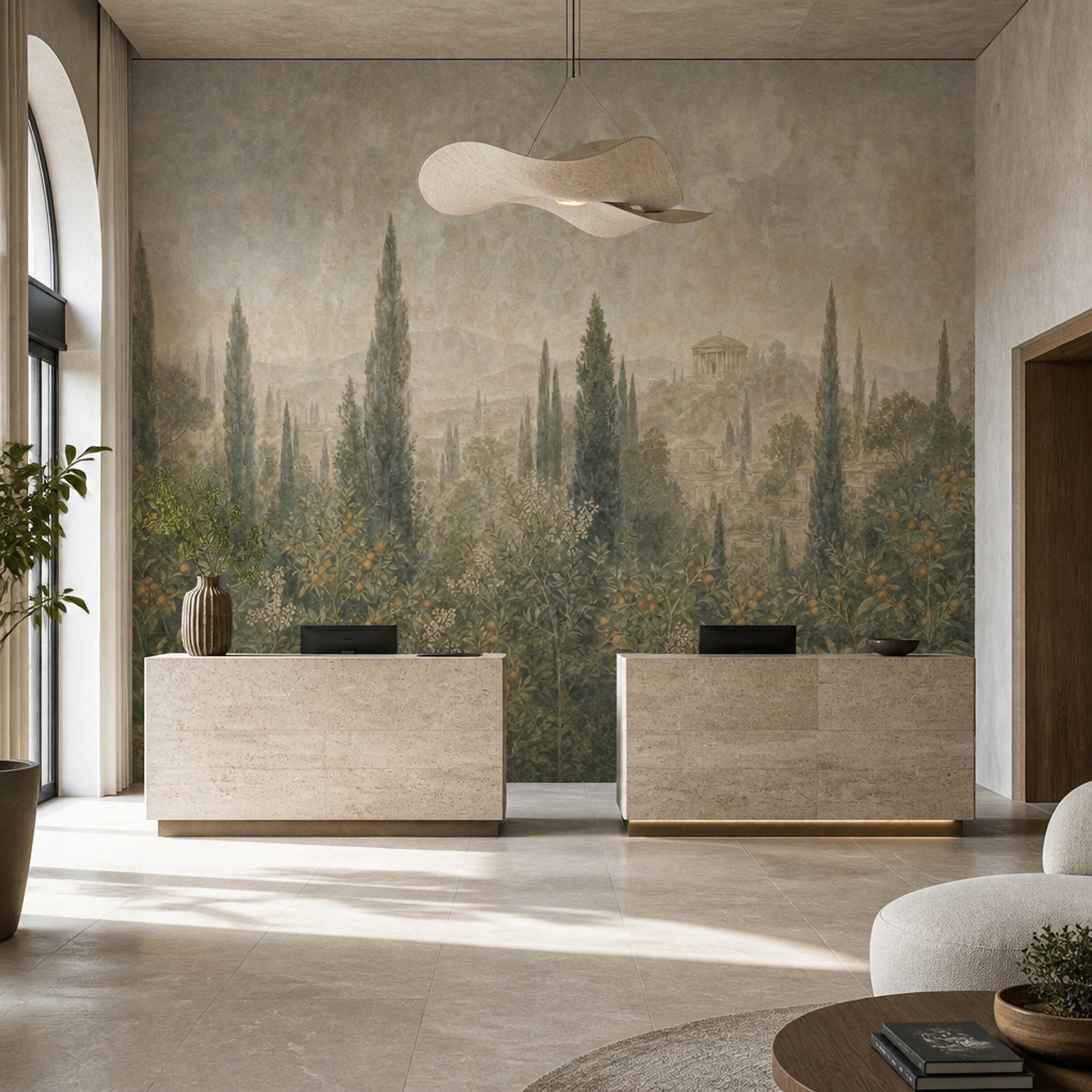 Muted Green Wallpaper Tuscan Landscape Vintage Wall Mural