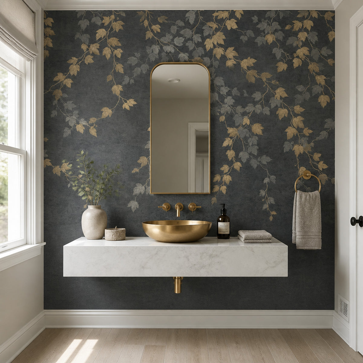 Concrete Texture Wallpaper Dark Floral Removable Wall Decor
