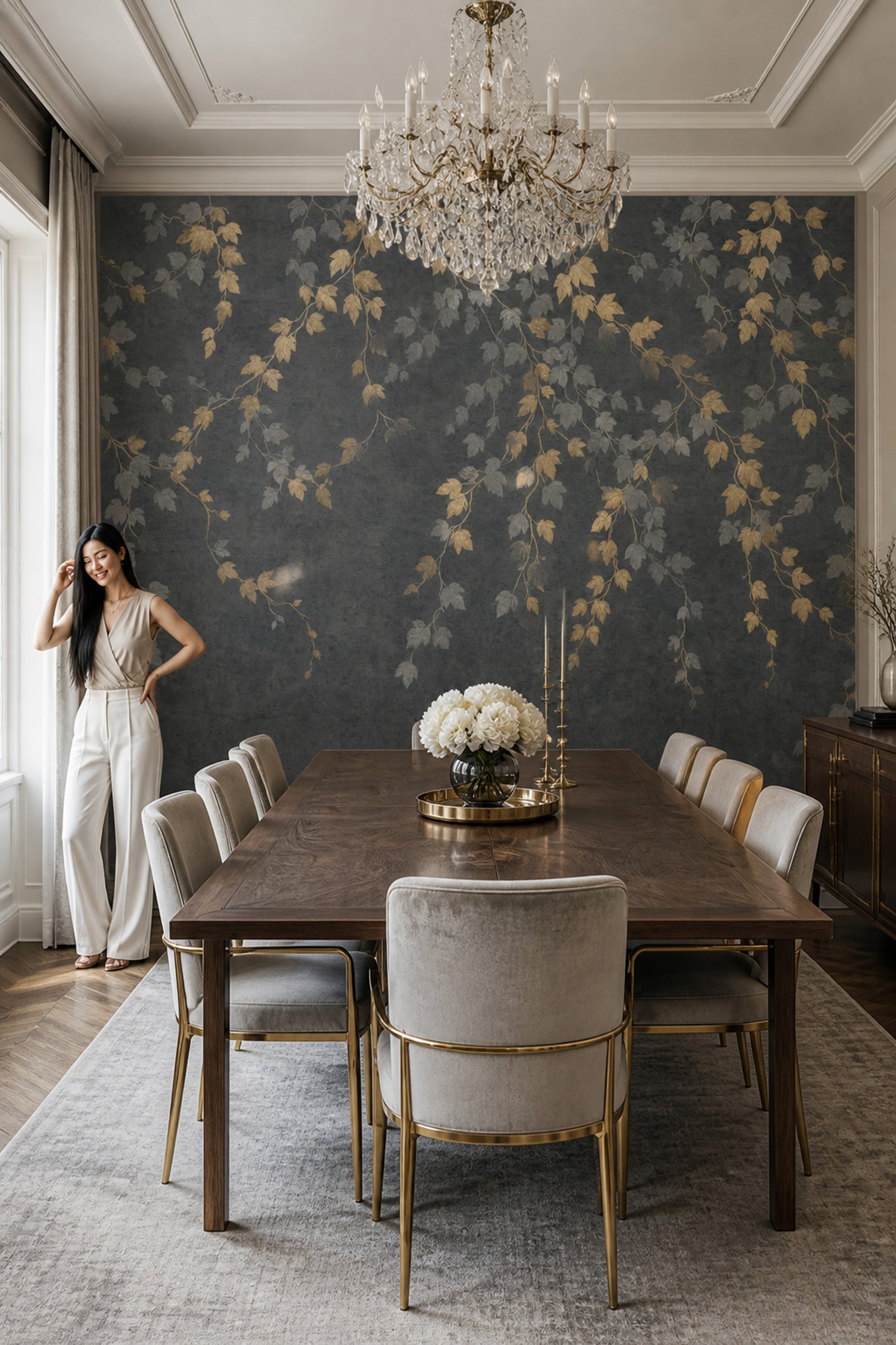 Concrete Texture Wallpaper Dark Floral Removable Wall Decor