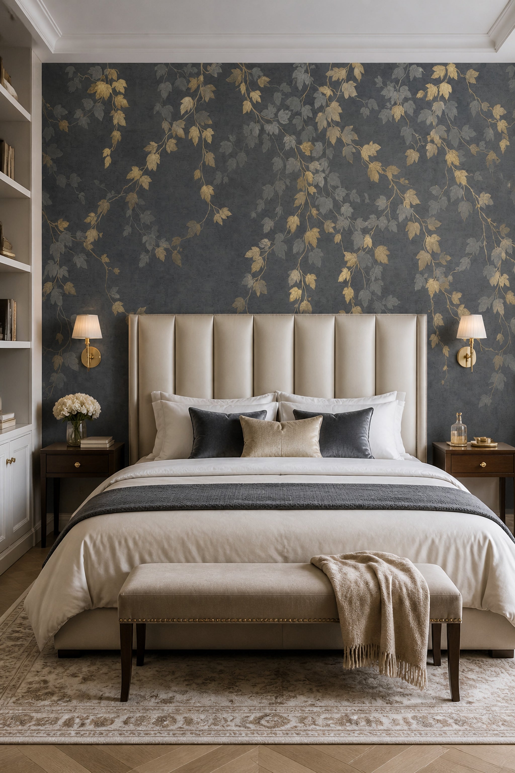 Concrete Texture Wallpaper Dark Floral Removable Wall Decor