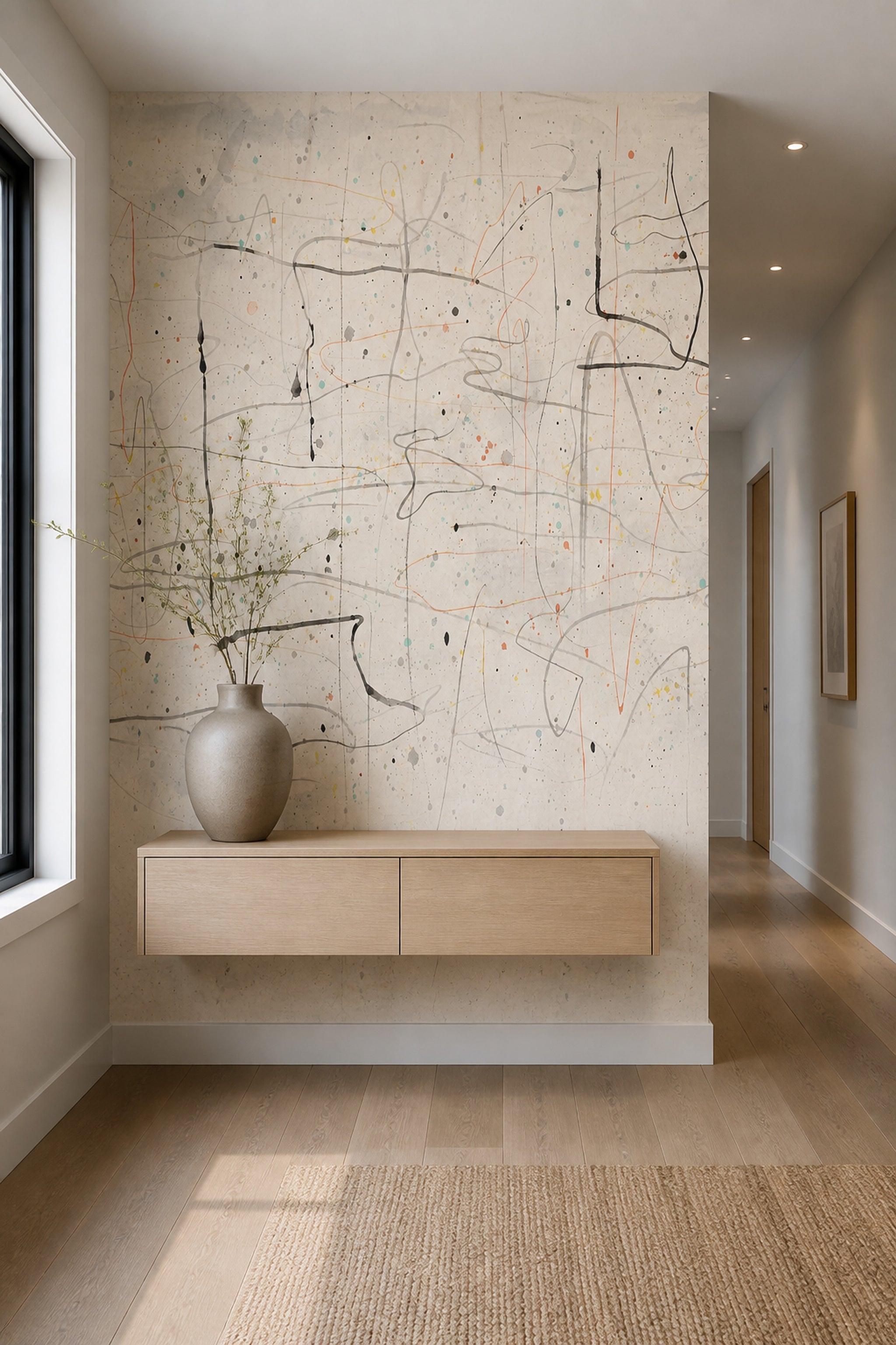 Paint Splatter Wallpaper Scribble Lines Cream Background Removable Wall Decor