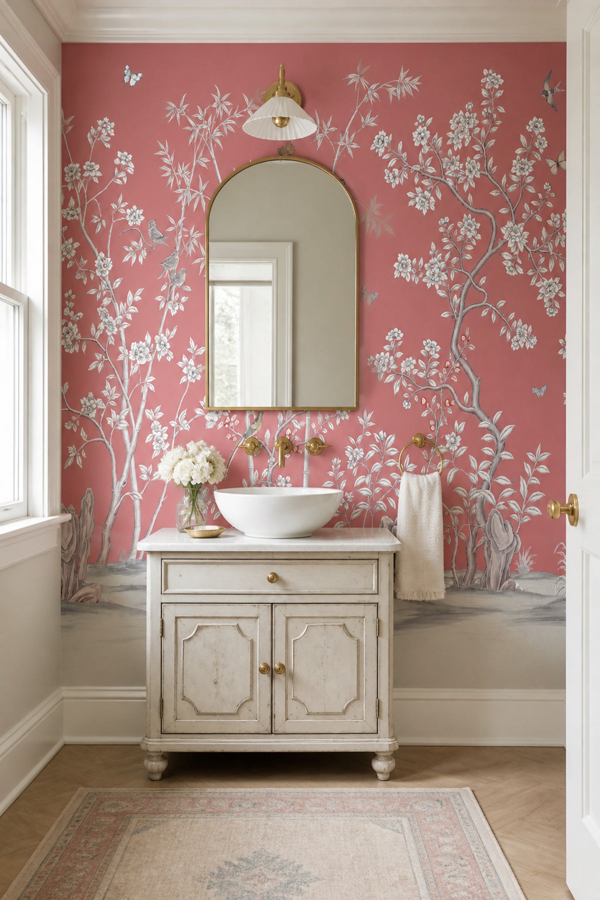 Chinoiserie Wallpaper Pink Removable Floral Wall Decor