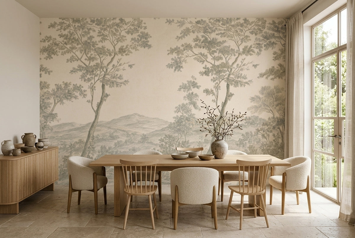 Pastoral Landscape Wallpaper Toile French Country Removable Wall Decor