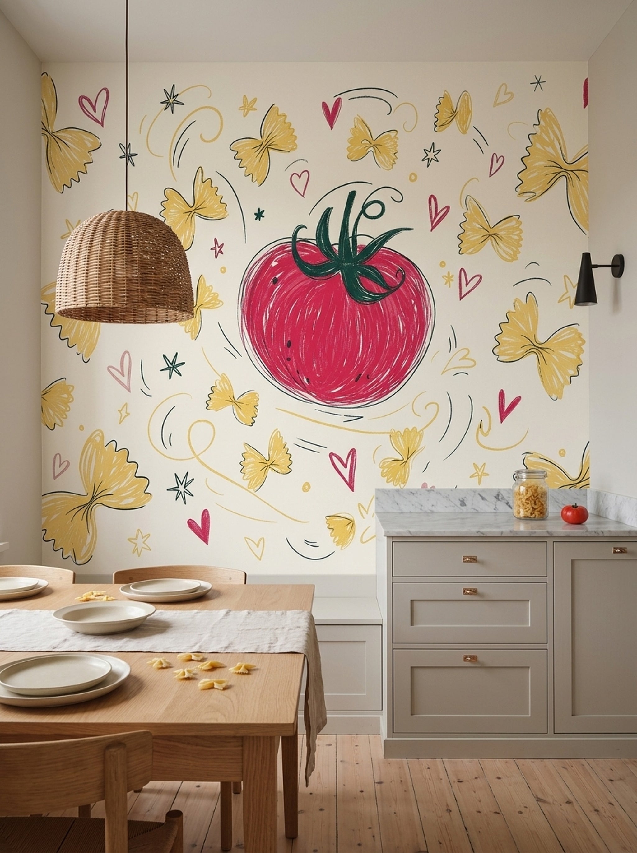 Farfalle Wallpaper Tomato Italian Wall Mural