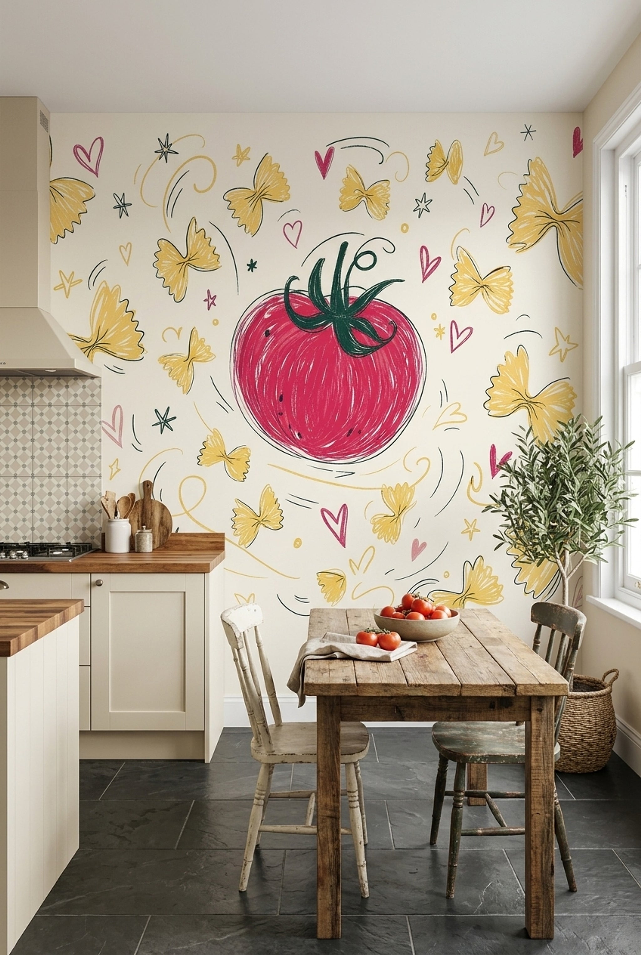 Farfalle Wallpaper Tomato Italian Wall Mural