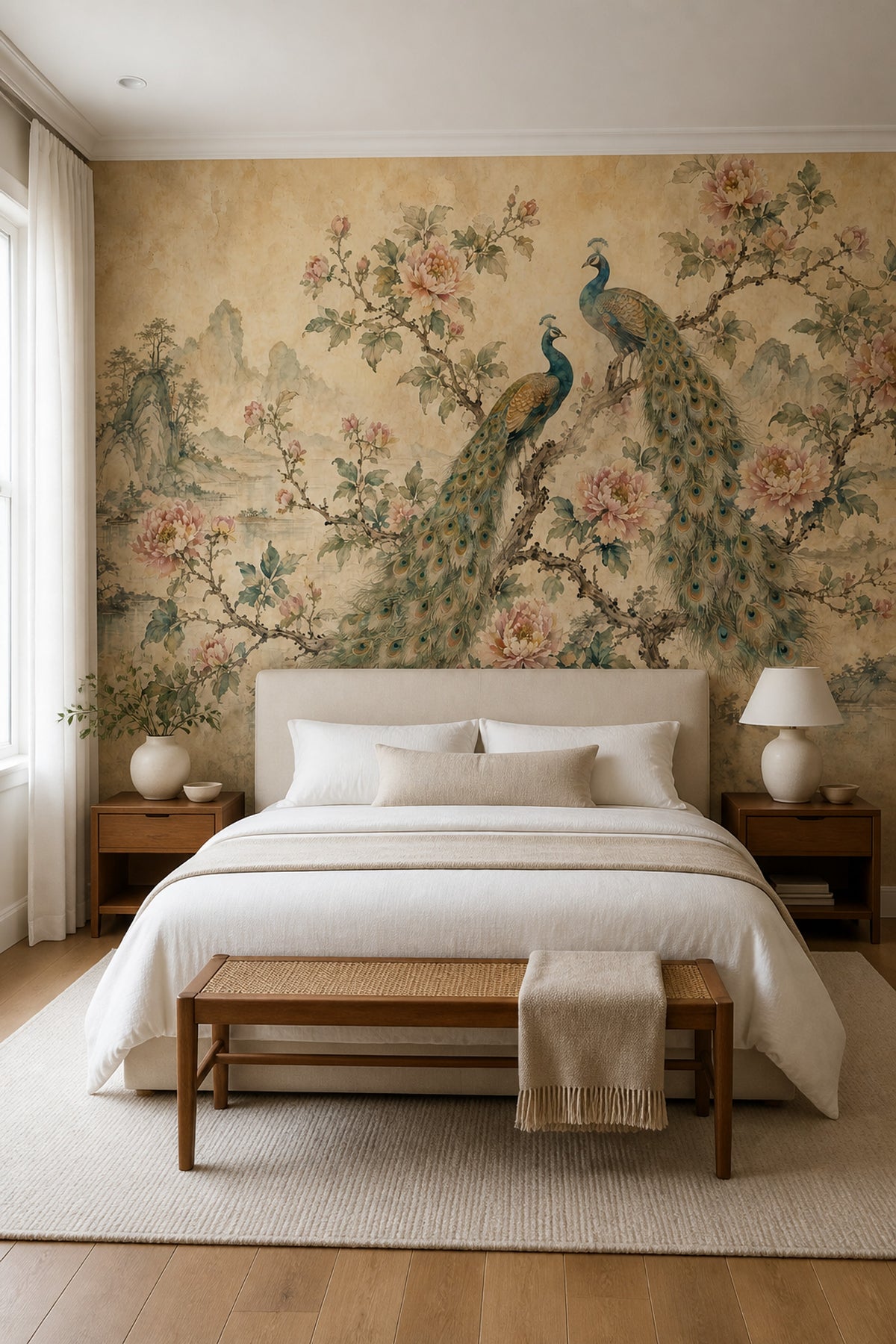 Chinoiserie Wallpaper Peacocks Peonies Wall Mural
