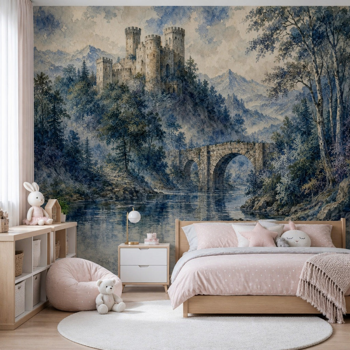 Scenic Landscape Wallpaper Castle River Removable Mountain Wall Decor