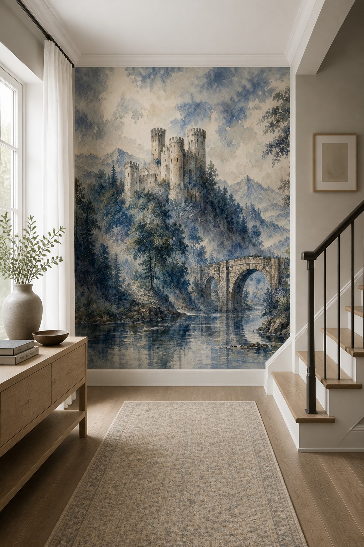 Scenic Landscape Wallpaper Castle River Removable Mountain Wall Decor