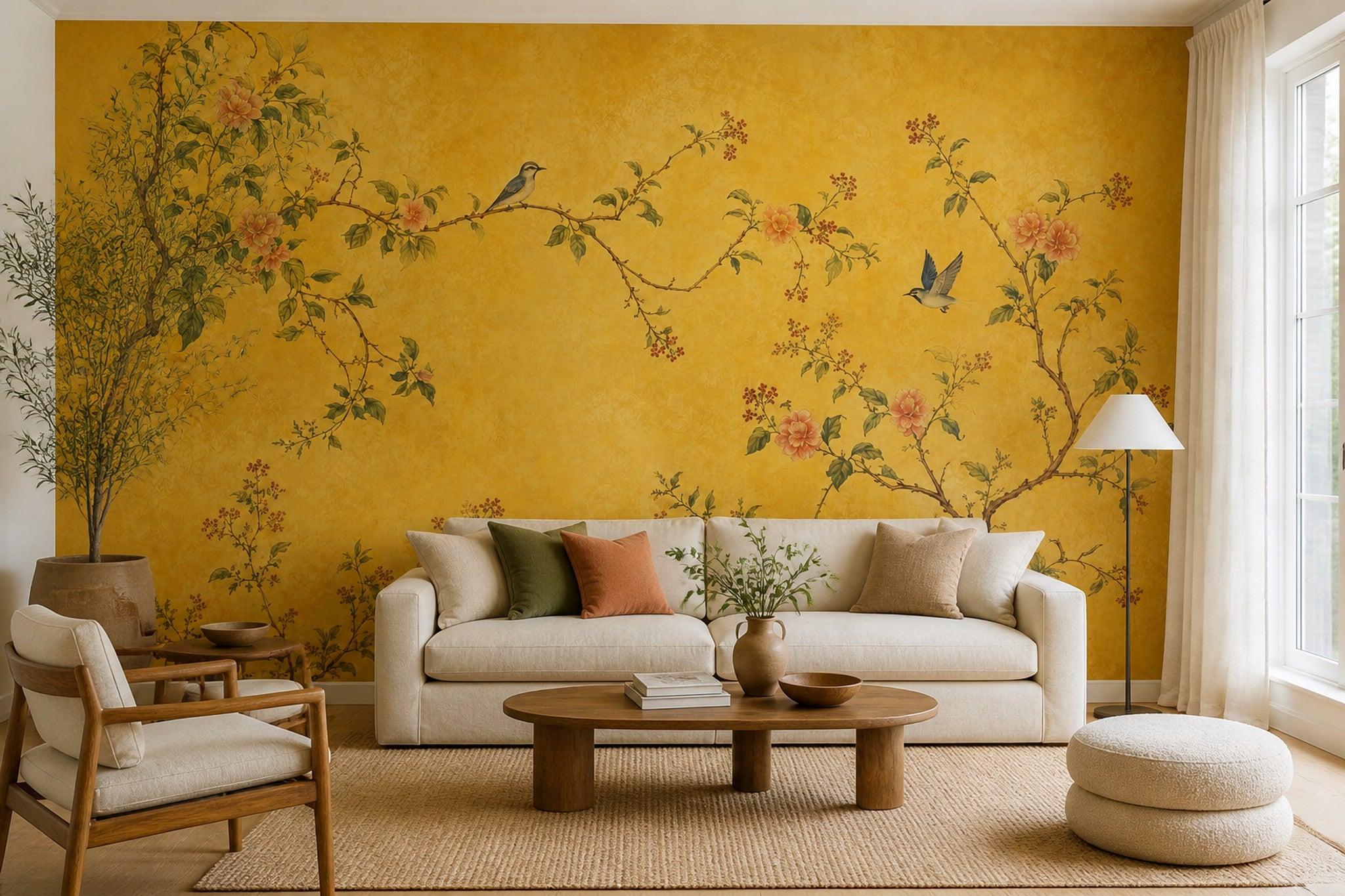 Muted Green Wallpaper Chinoiserie Removable Botanical Wall Decor