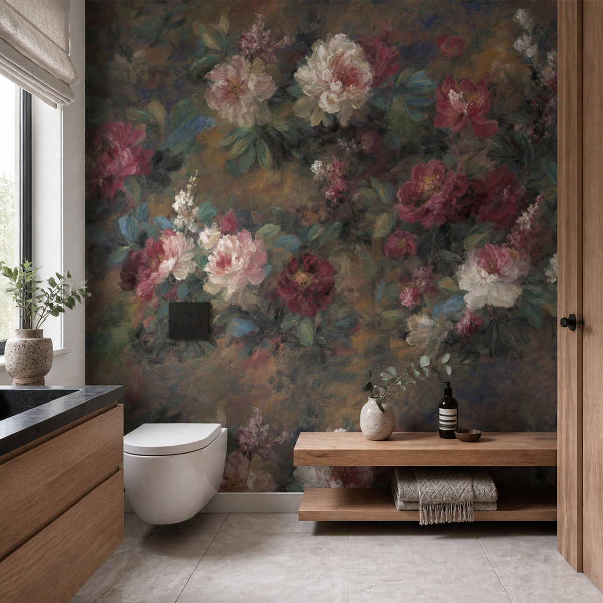 Dark Floral Wallpaper Muted Green Removable Wall Decor