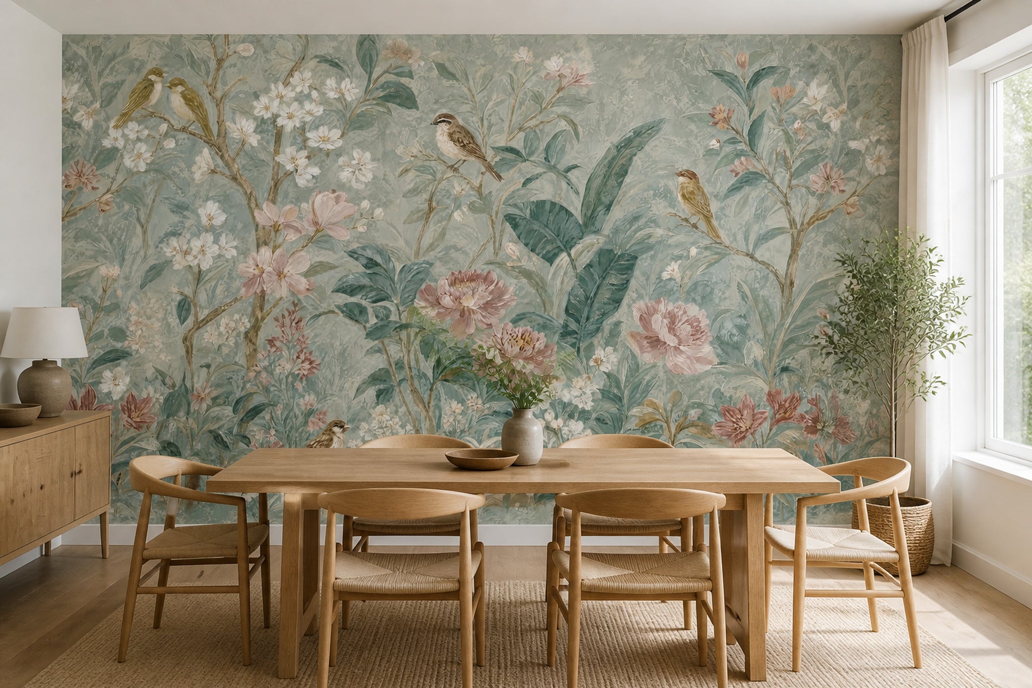 Botanical Wallpaper Floral Birds Wall Mural