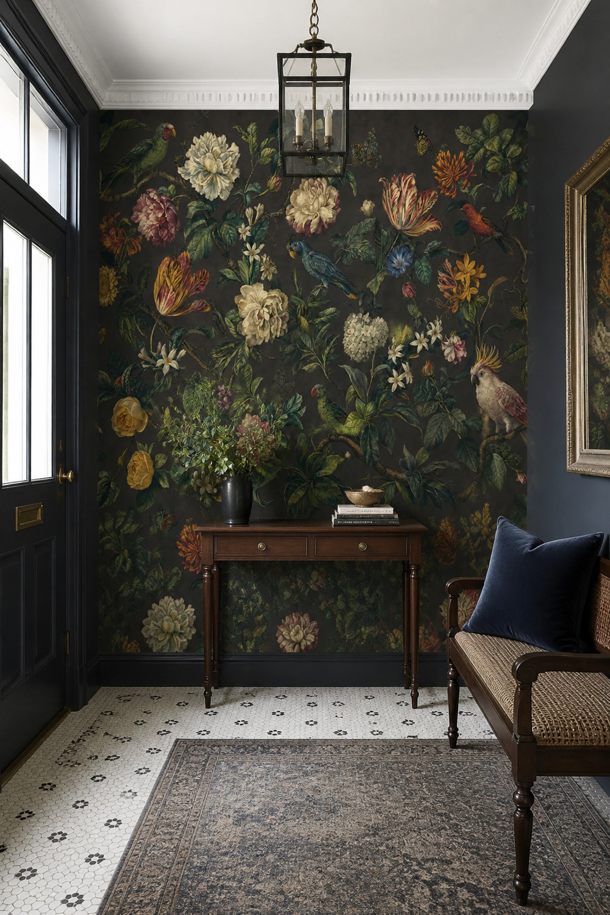 Tropical Birds Wallpaper Dark Floral Tropical Birds Wall Mural