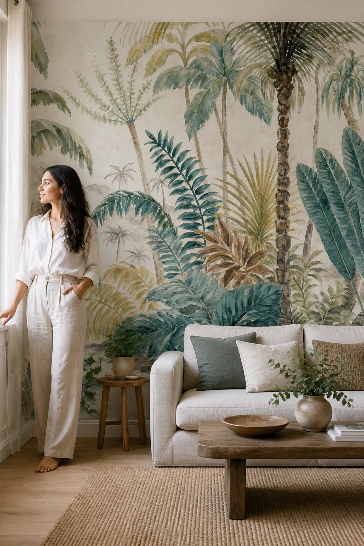 Tropical Wallpaper Botanical Removable Palm Trees Wall Decor