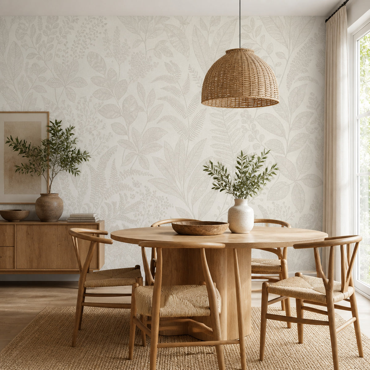Scenic Landscape Wallpaper Botanical Sketch Linen Wall Mural