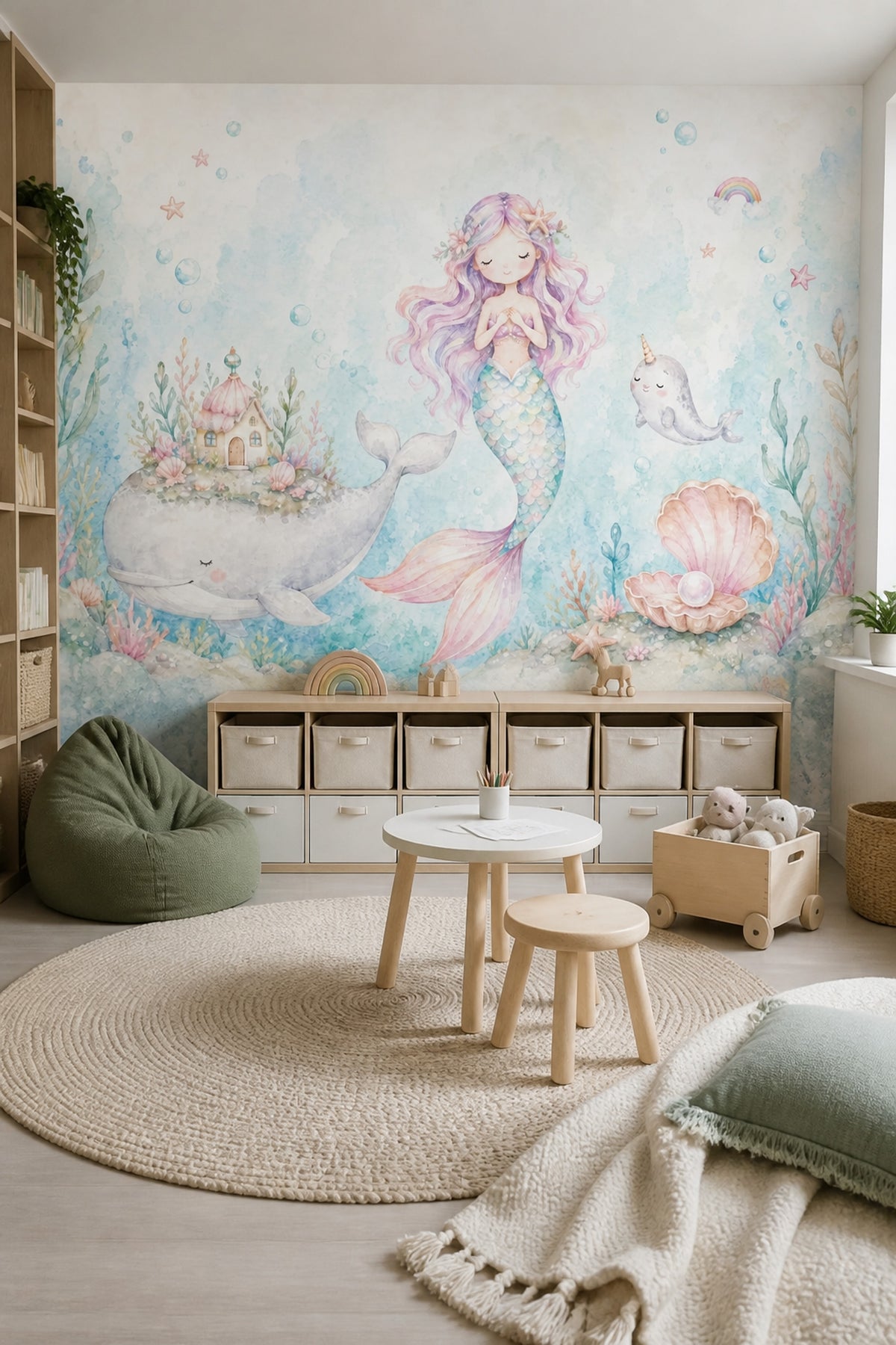 Mermaid Wallpaper Underwater Removable Watercolor Wall Decor