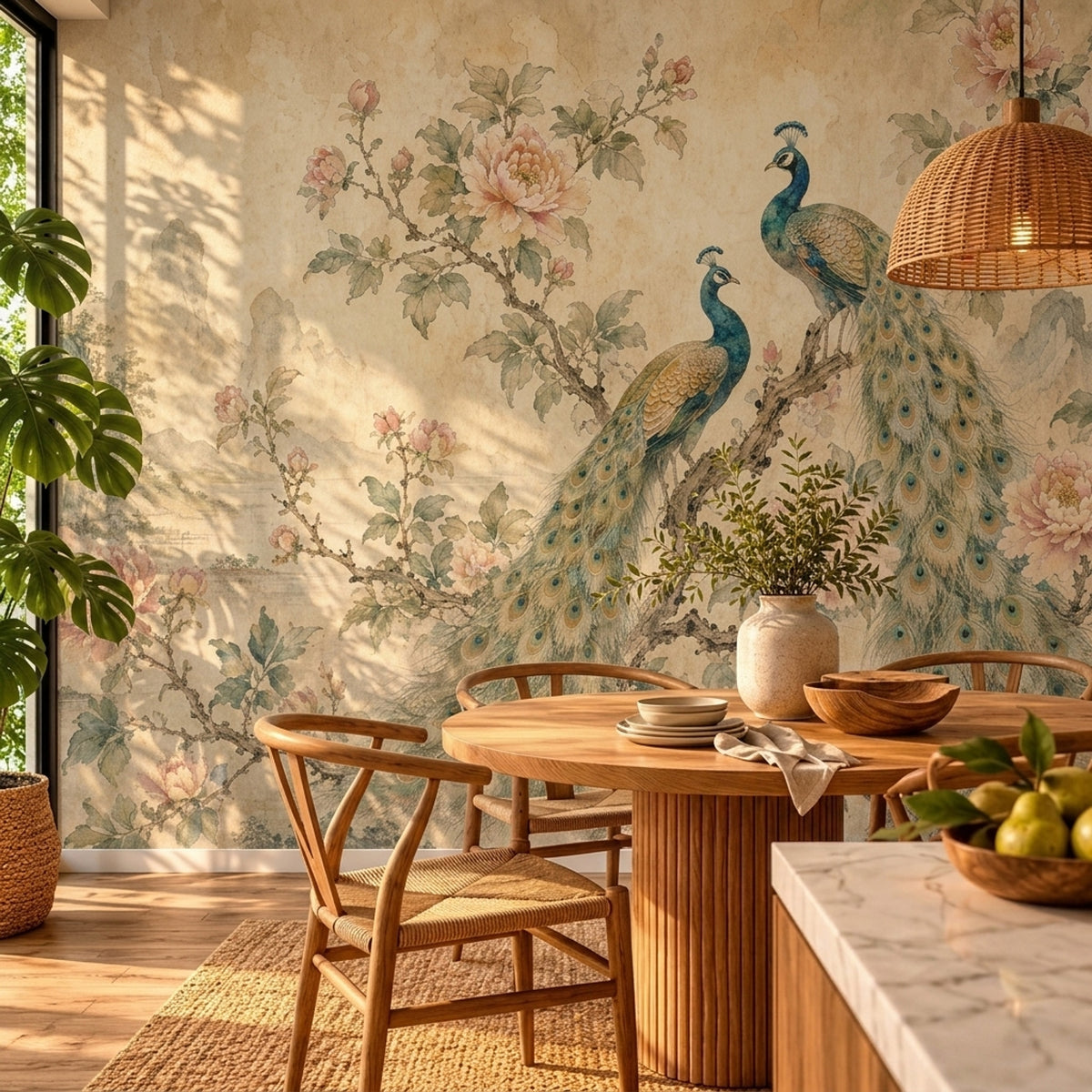 Chinoiserie Wallpaper Peacocks Peonies Wall Mural