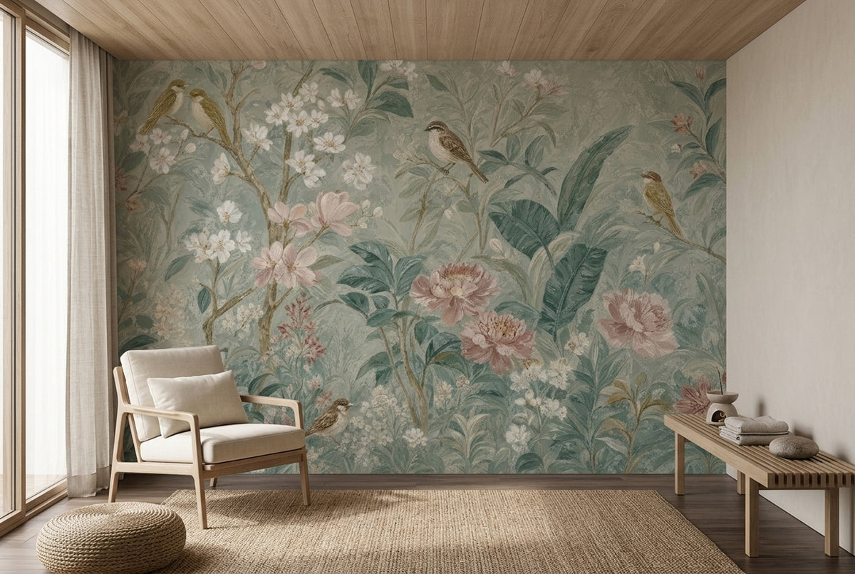 Botanical Wallpaper Floral Birds Wall Mural