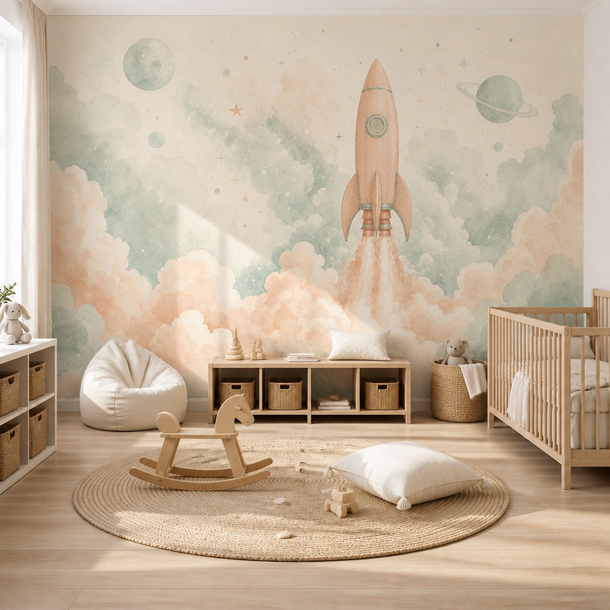 Space Wallpaper Rocket Watercolor Wall Mural