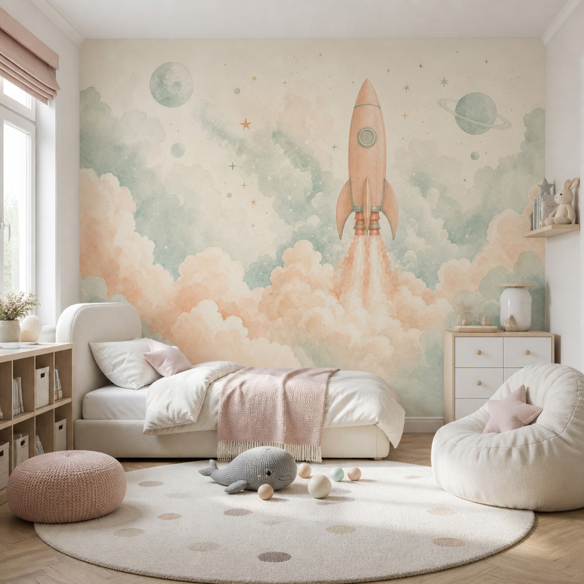 Space Wallpaper Rocket Watercolor Wall Mural