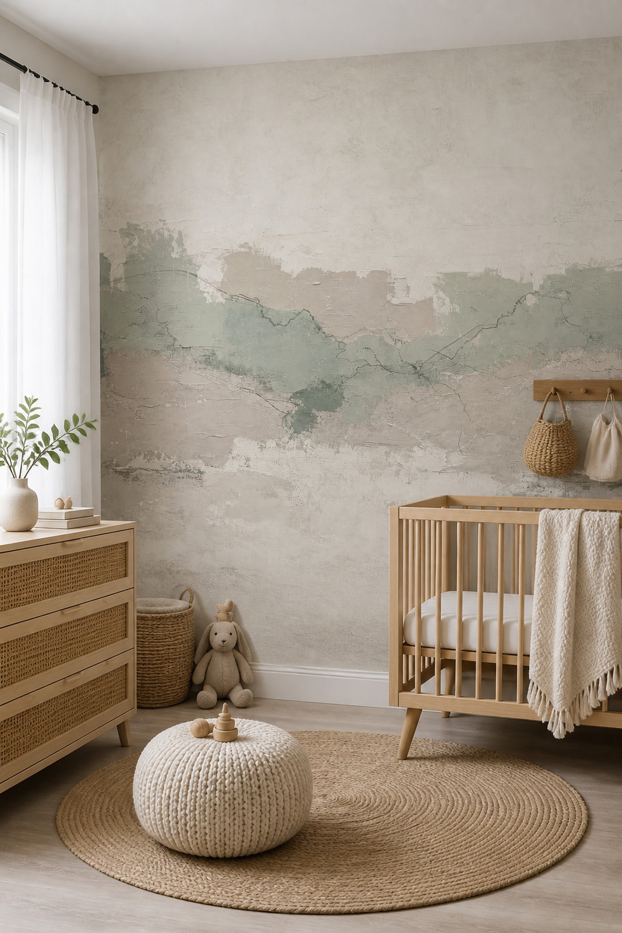 Textured Plaster Wallpaper Sage Green Distressed Removable Wall Decor