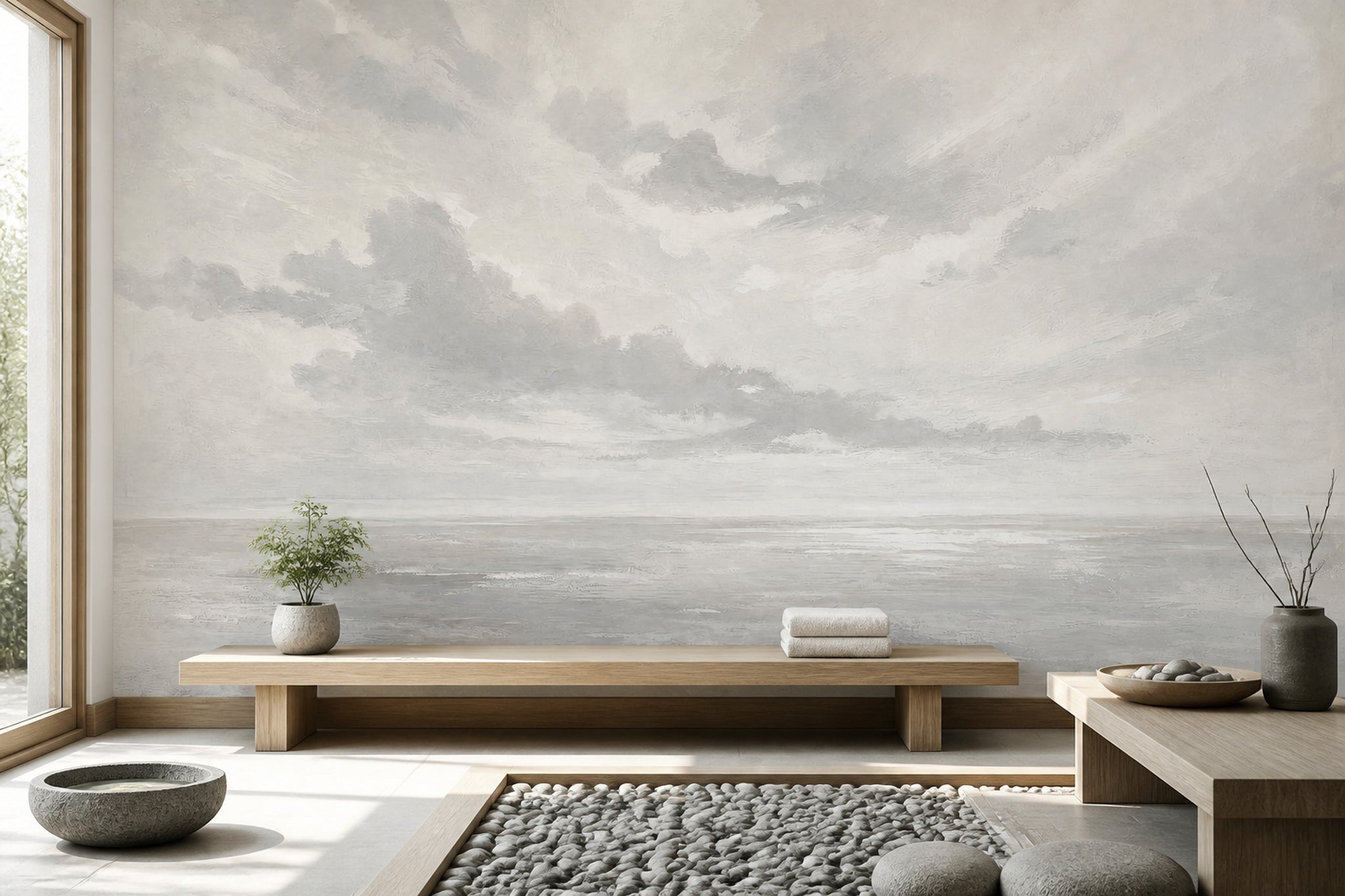 Cloudy Sky Wallpaper Overcast Misty Horizon Wall Mural