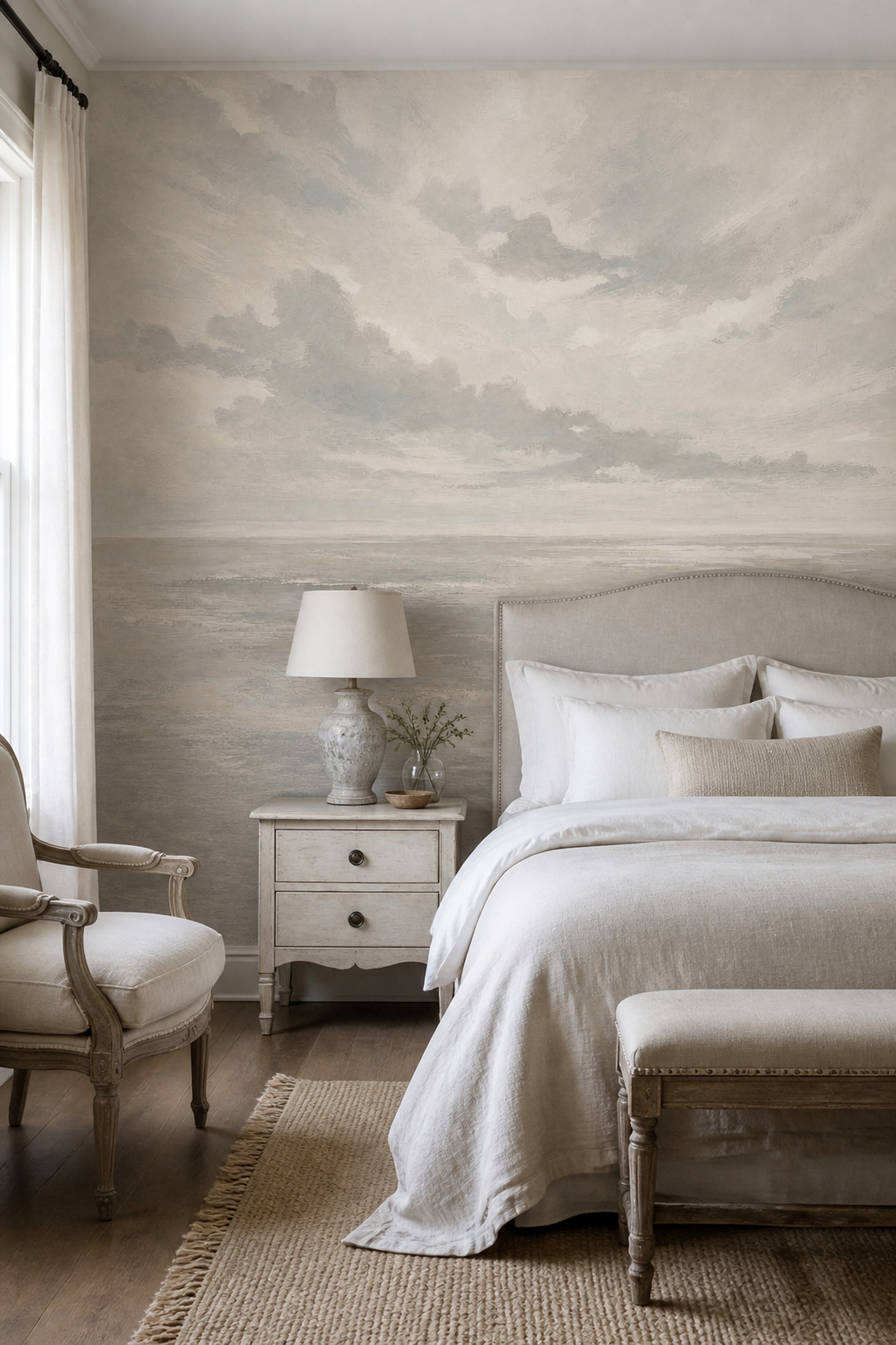 Cloudy Sky Wallpaper Overcast Misty Horizon Wall Mural