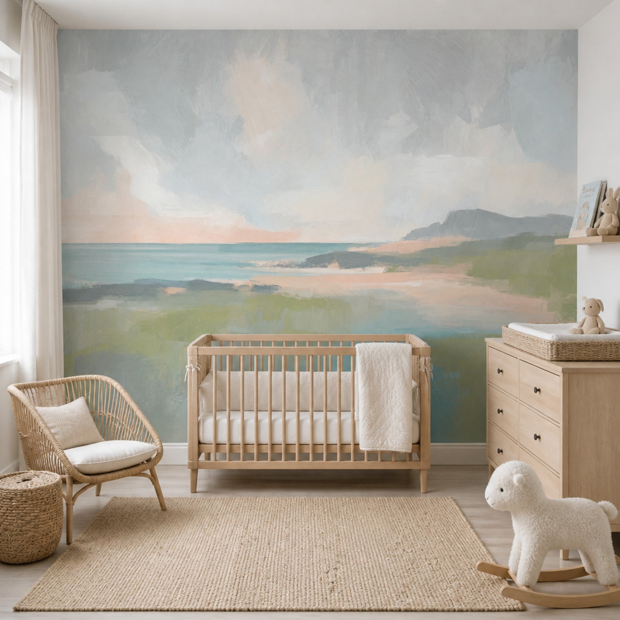 Coastal Landscape Wallpaper Abstract Seascape Removable Painterly Wall Decor
