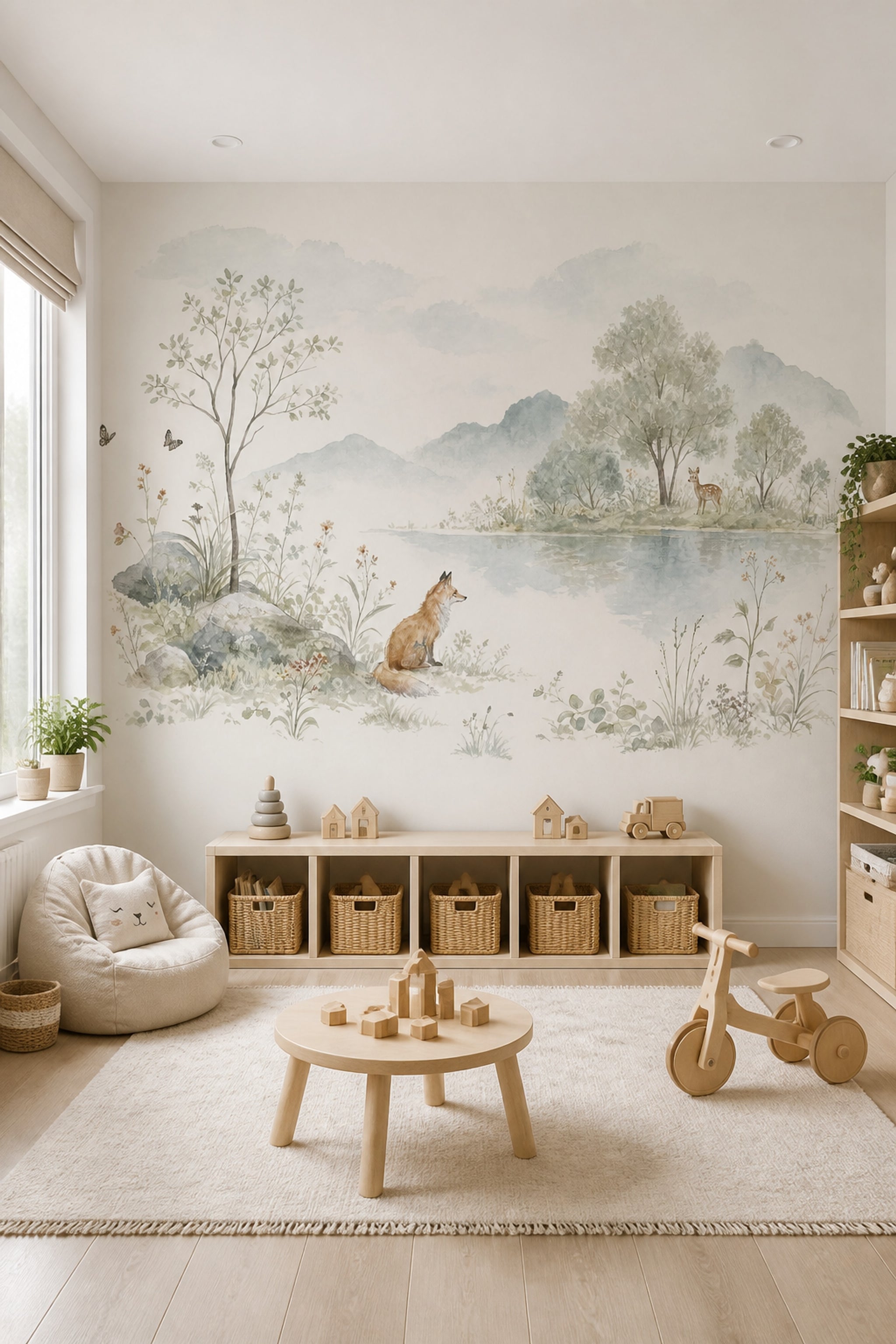 Watercolor Landscape Wallpaper Woodland Fox Wall Mural