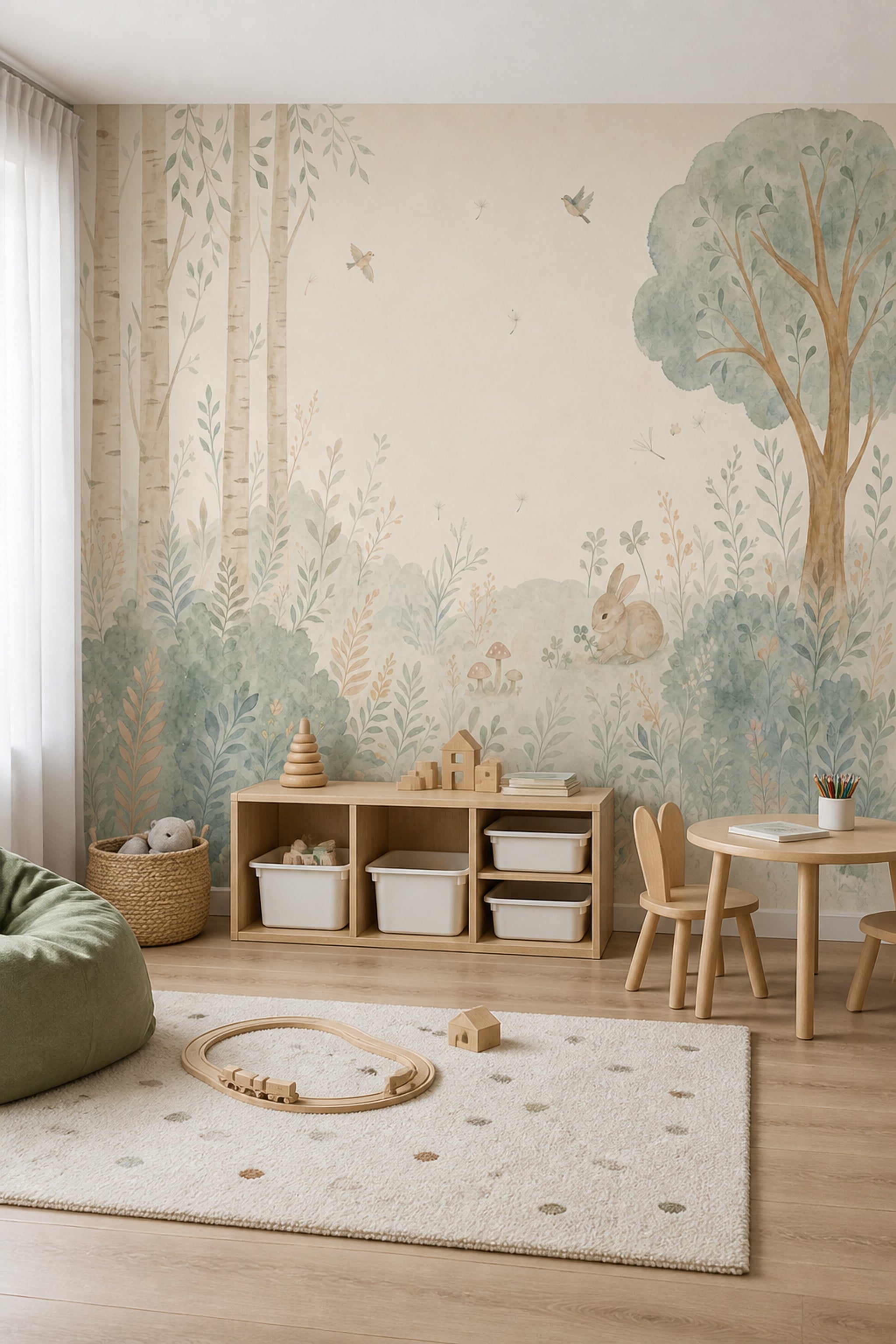 Watercolor Woodland Wallpaper Forest Landscape Rabbit Wall Mural
