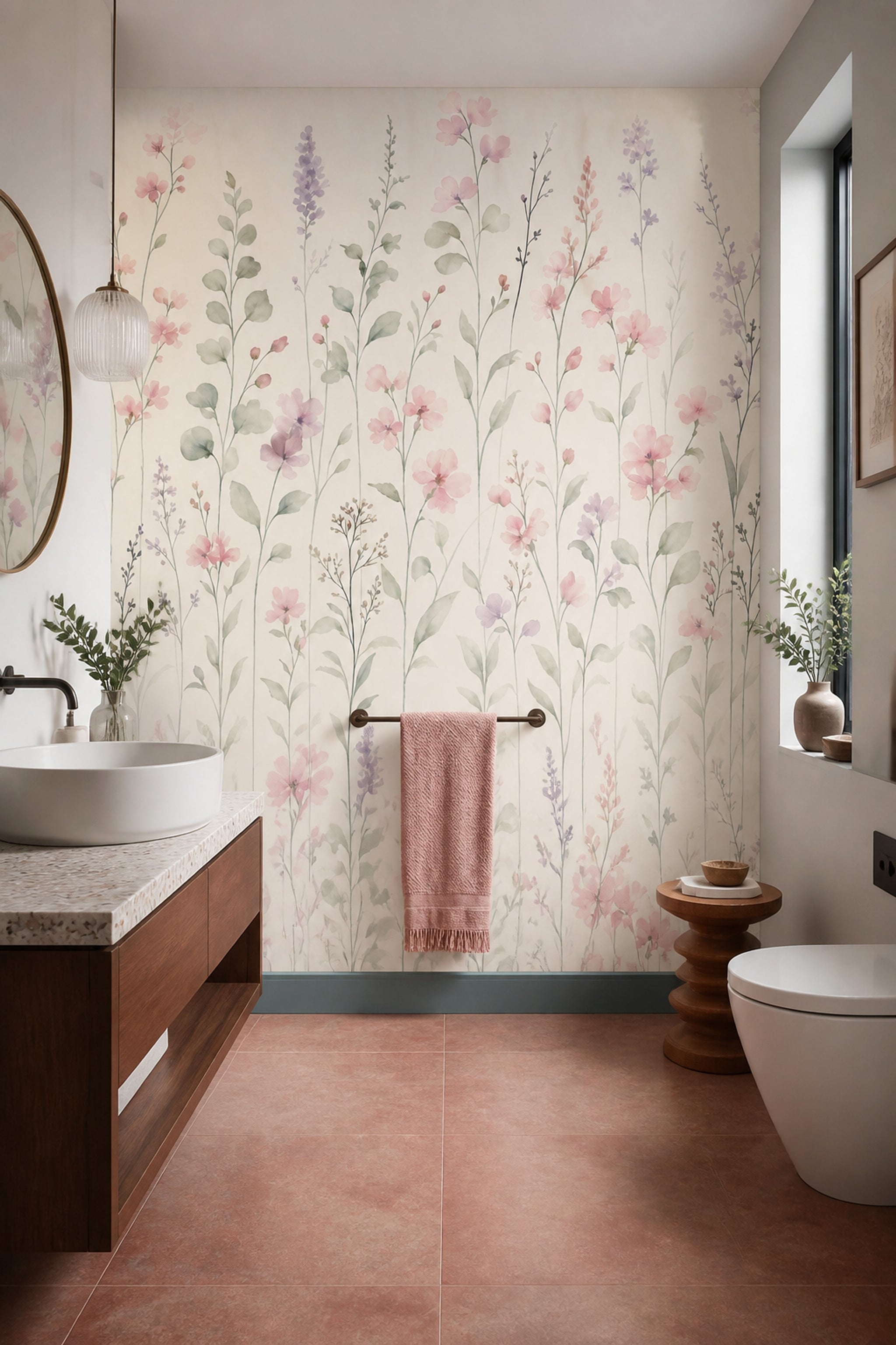 Wildflowers Wallpaper Watercolor Pastel Removable Wall Decor