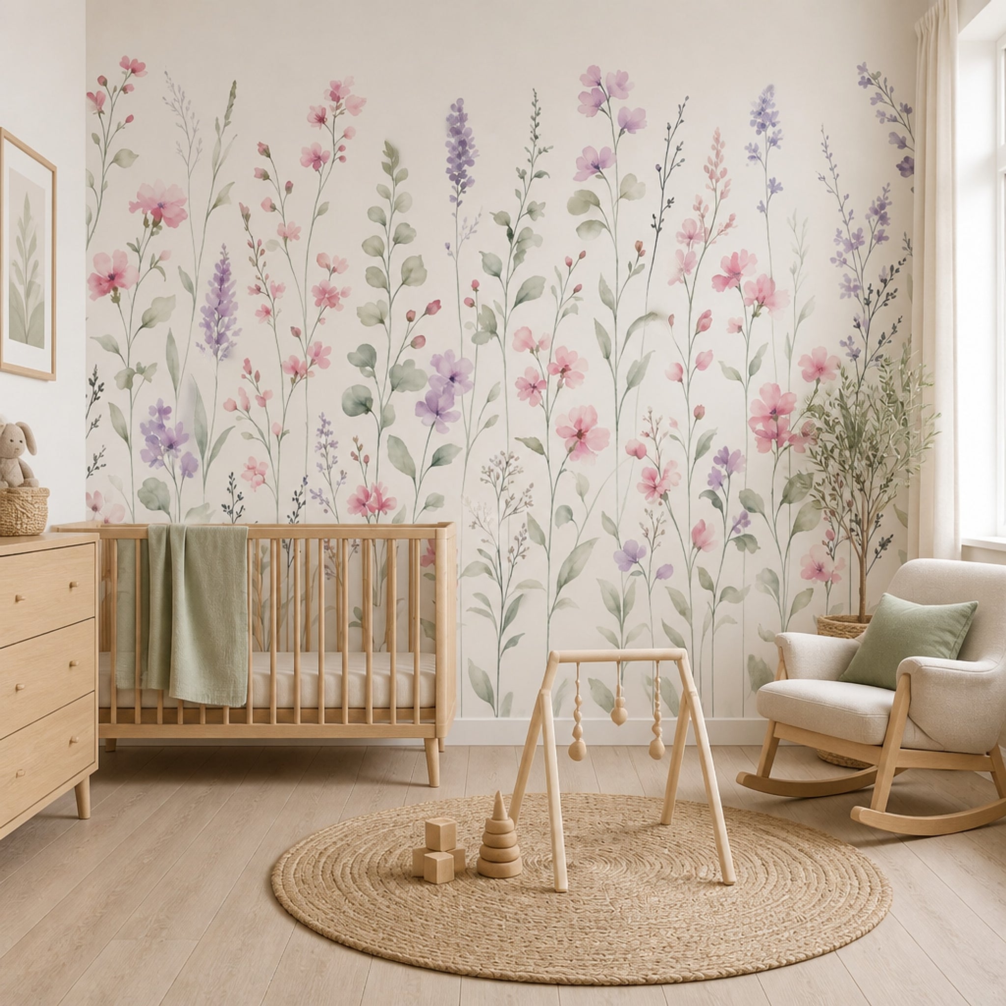 Wildflowers Wallpaper Watercolor Pastel Removable Wall Decor